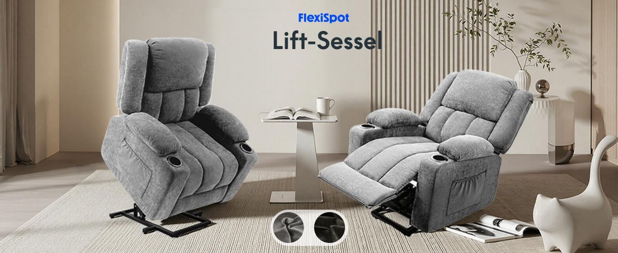 FLEXISPOT XL6 Elektrischer Massagesessel mit Aufstehhilfe, Heizfunktion, USB-Anschluss, 105°-165° verstellbar, belastbar bis 200 kg (Hellgrau)