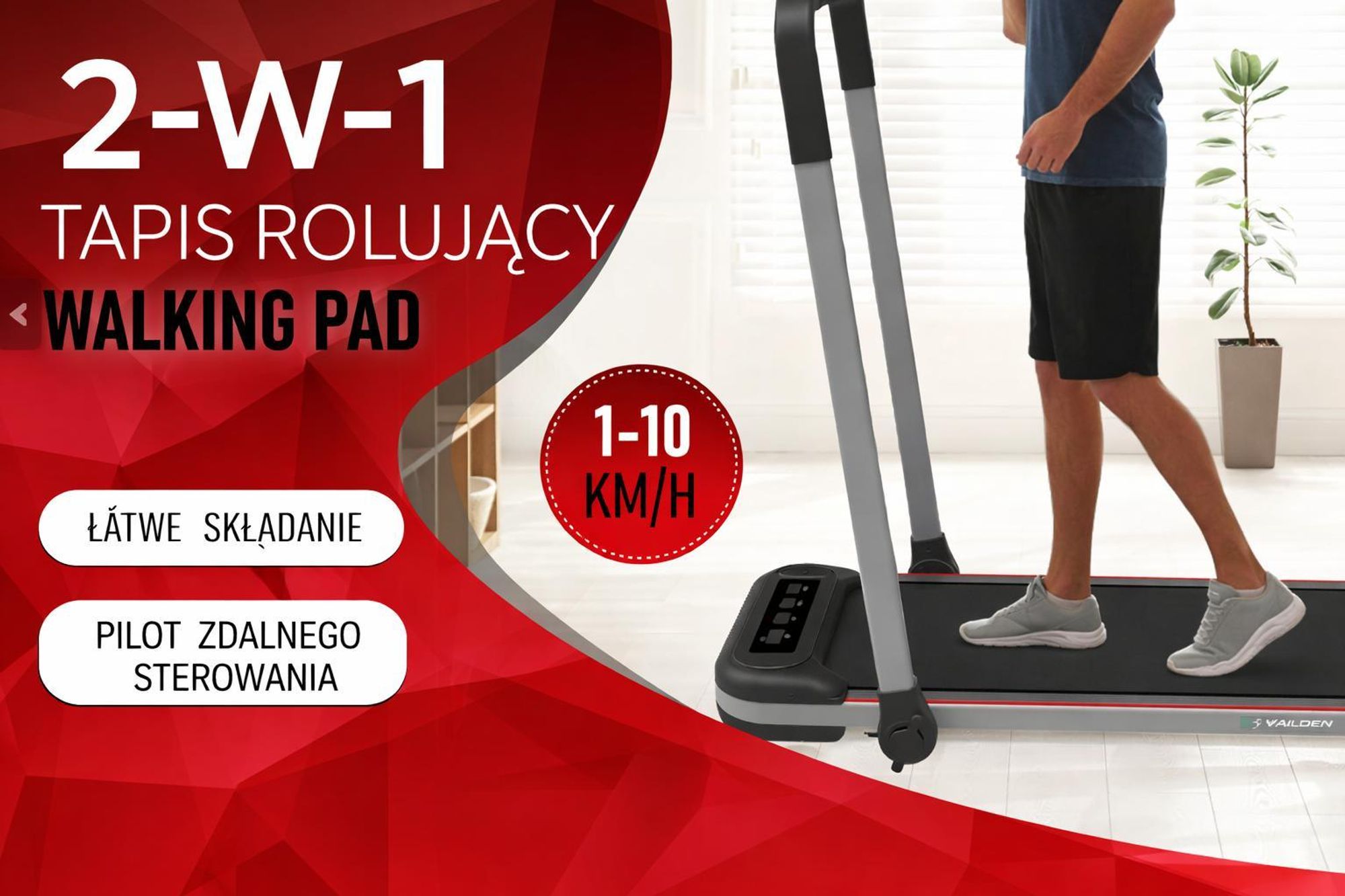 Walden F2600 Bieżnia 2 w 1 Walking Pad składana do 10 km/h Podblatowa Elektryczna maszyna do chodzenia Home Office Cicha Pilot LCD Wyświetlacz Obciążalność 110 kg