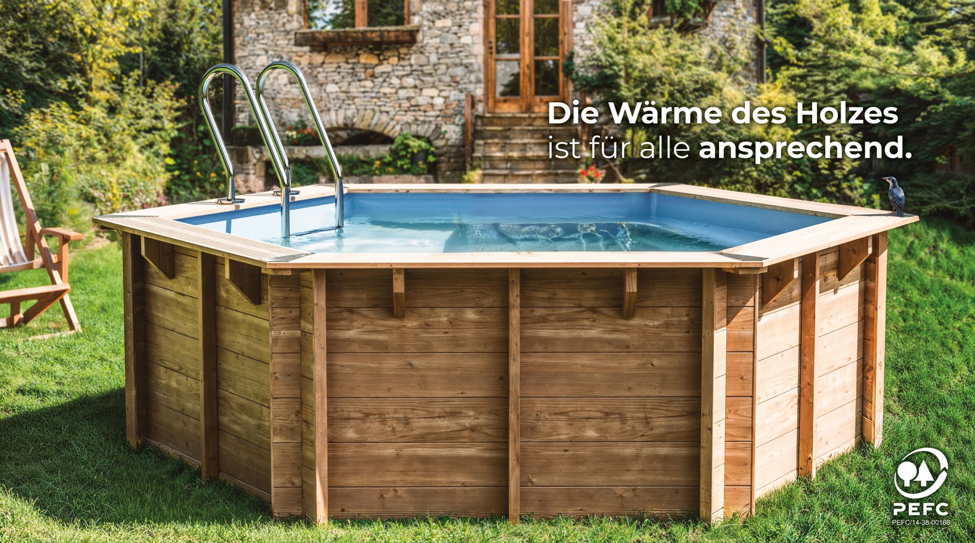 GRE Holzbecken rund Modell Vasto Ø 428 x 136 cm, Komplettset