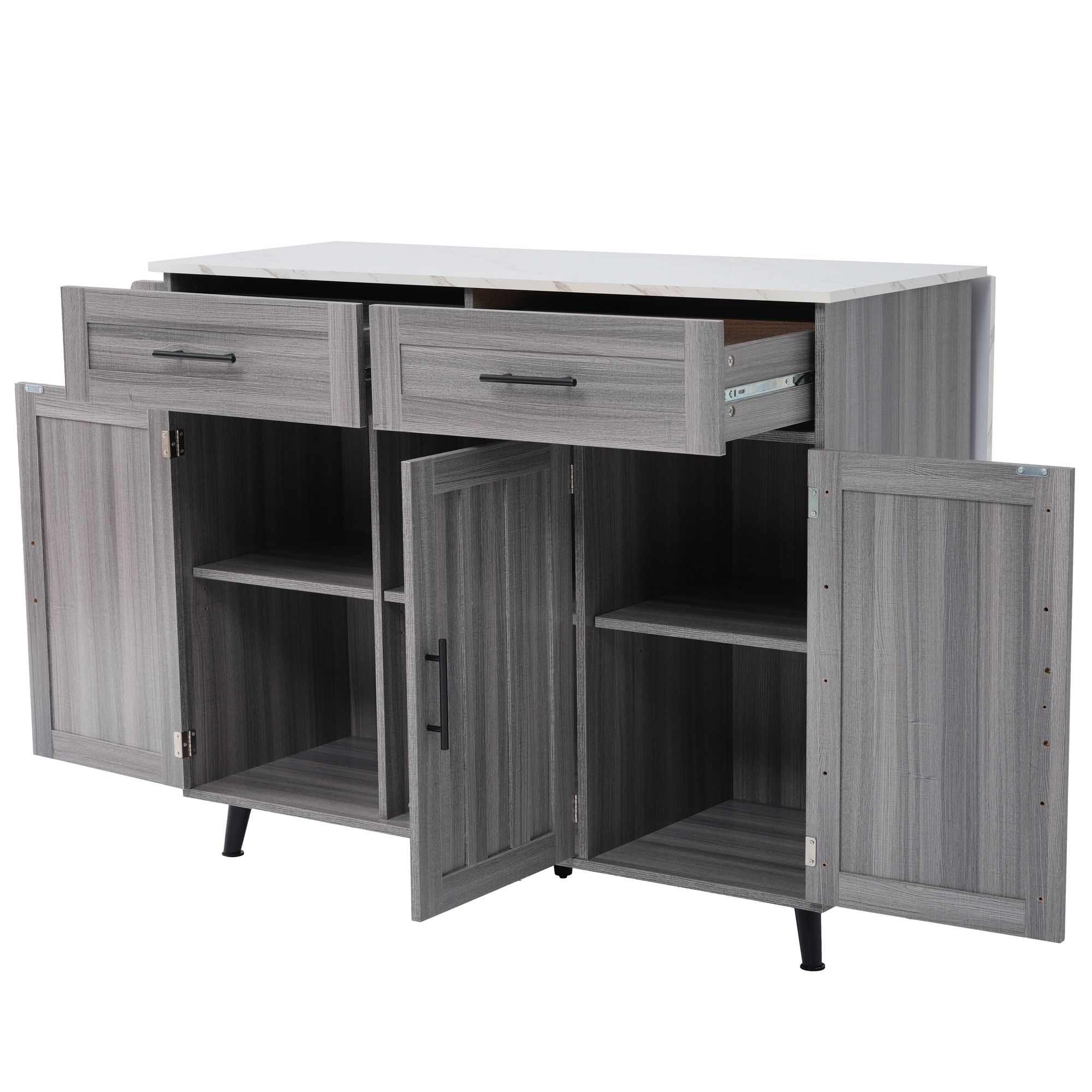 Flieks Servierwagen Kücheninselwagen mit Erweiterbarer Arbeitsplatte, Küchentrolley Speisewagen mit Schubladen, Kücheninsel 129x46-71x91.5cm, Grau