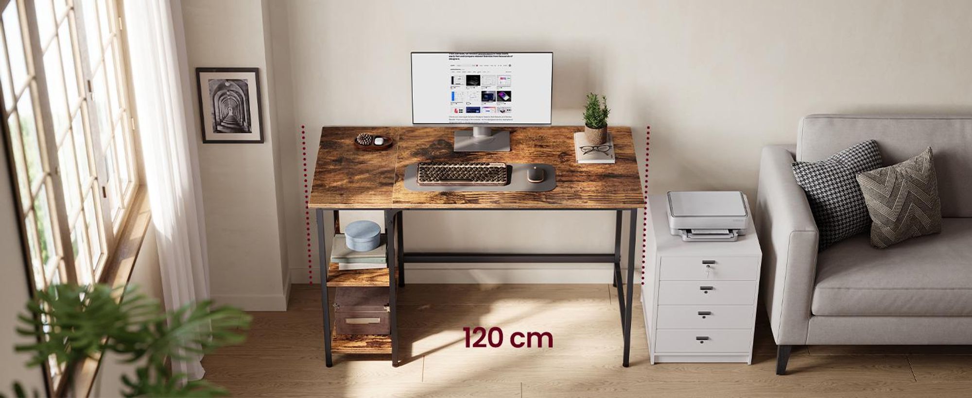 VASAGLE Computertisch mit 2 Regale Schreibtisch 100 x 75 x 50 cm vintagebraun