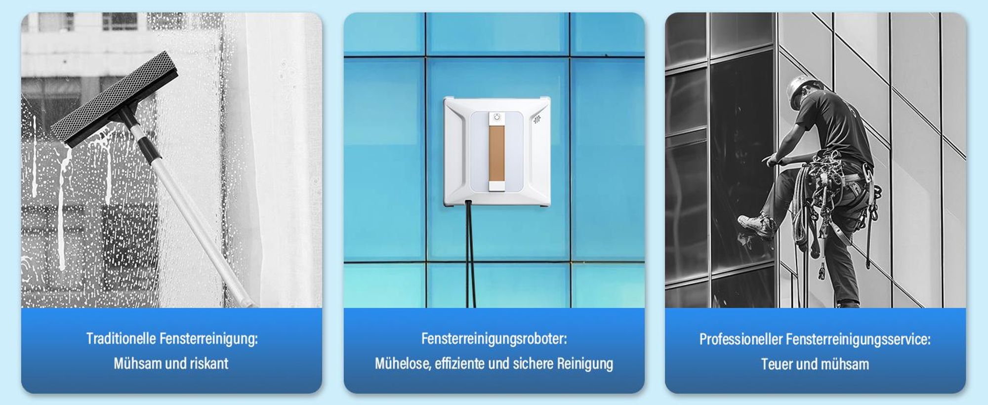 Fensterputzroboter, Fenstersauger, 72W 6000Pa Fensterputzer, 3 Reinigungsmodi, Intelligenter Wegplanung, Kantenerkennung, für Innen und Außenbereich