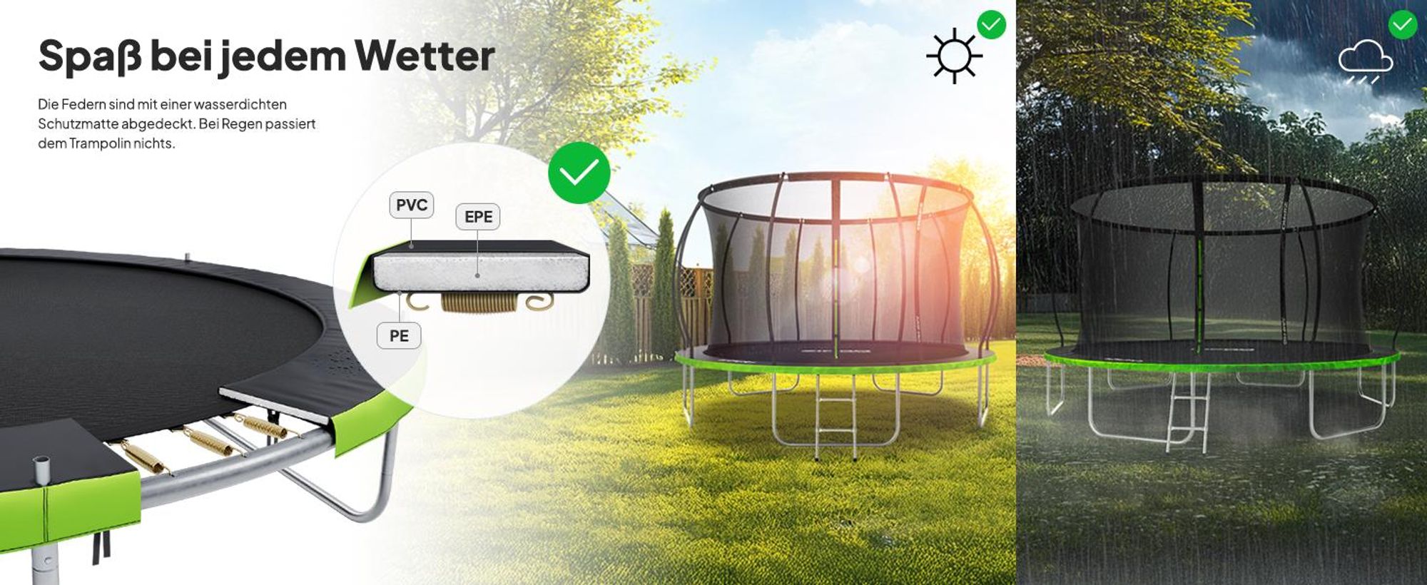 ZIPRO Trampolin Jump Pro Premium | 14FT Ø 435 cm | Gartentrampolin Kindertrampolin Komplett-Set inkl. Netz, Leiter & Randabdeckung, Outdoor, Grün
