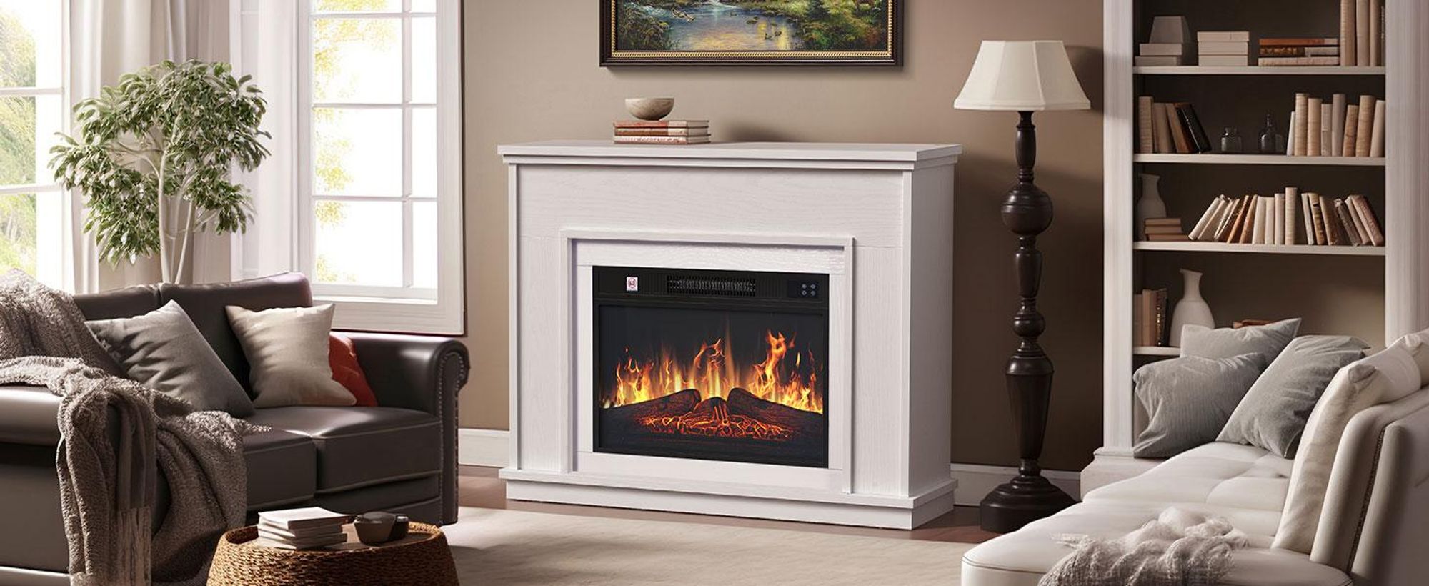 Elektrokamin 2000W, Realistischer 3D Flammeneffekt Kaminofen, Elektrischer Kamin mit Timer und LED und Fernbedienung, 100 × 26 × 80,5 cm