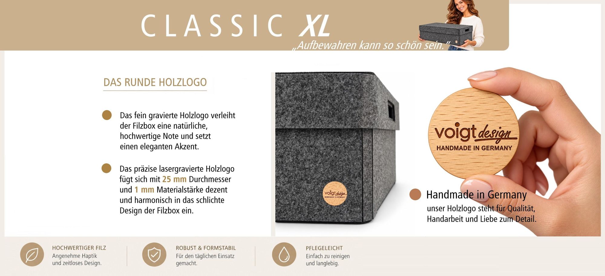 Aufbewahrungsbox CLASSIC Filz Gr. XL (64x32x17 cm) mit