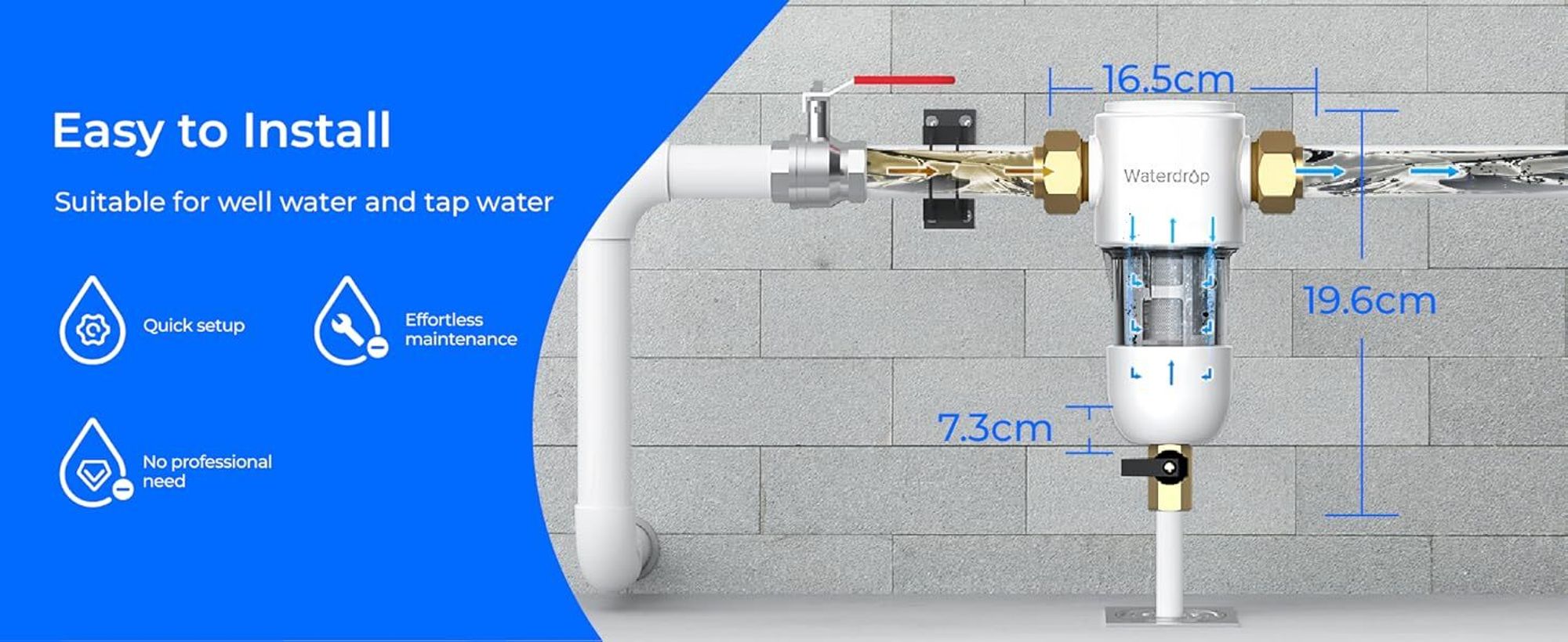 Waterdrop Spin Down Sedimentfilter, Wiederverwendbarer Sediment-Wasserfilter für Ganze Haus, 1" MNPT + 3/4" FNPT, WD-PF01