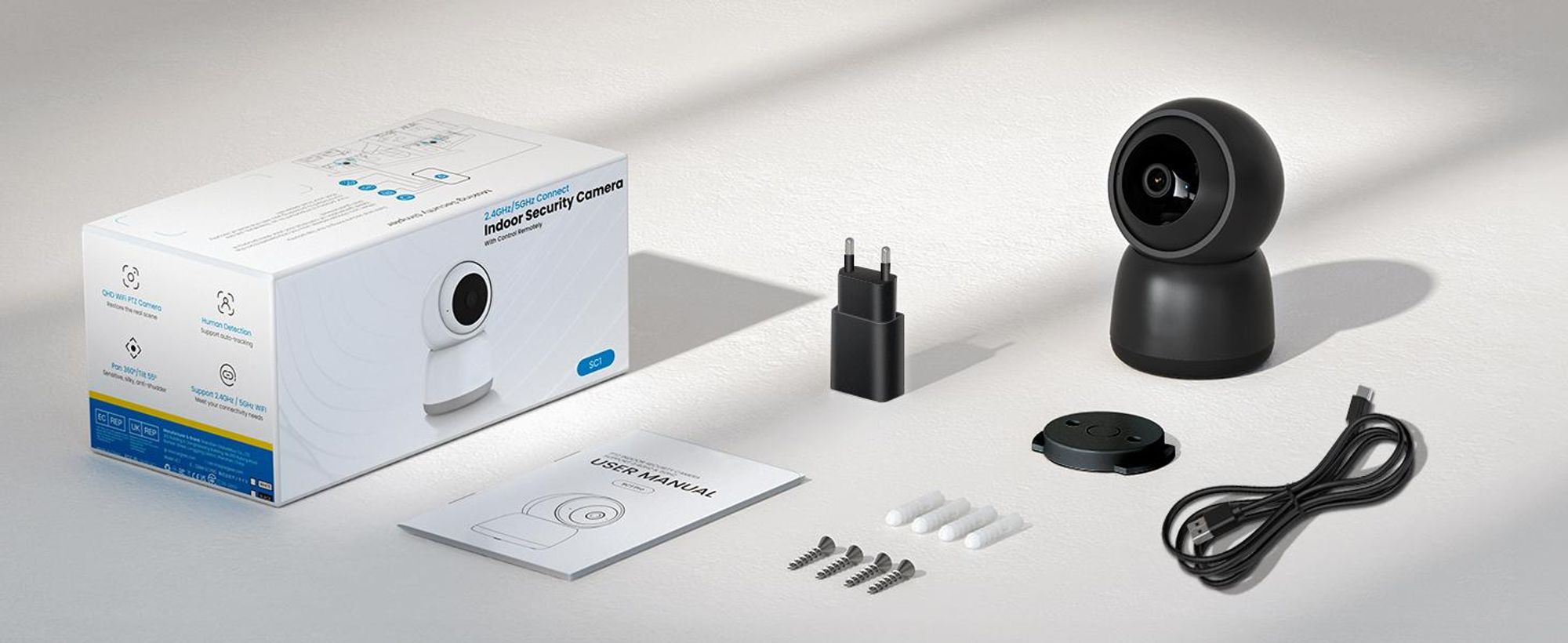 Überwachungskamera Innen, 2K Kamera Überwachung Innen, 360° WLAN Kamera Indoor, Zwei-Wege-Audio, 15M Nachtsicht, PIR Bewegungserkennung, Auto Tracking
