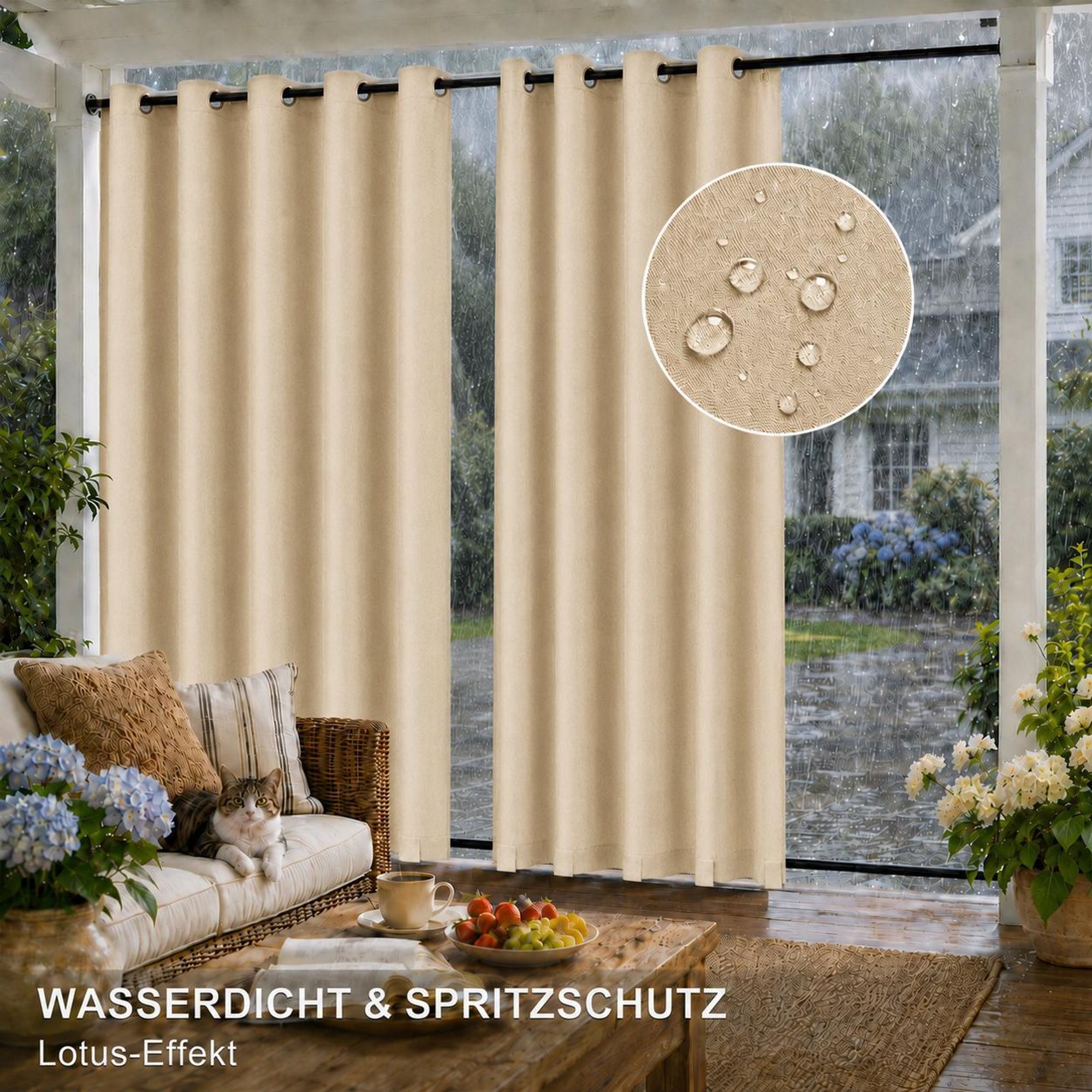1x Garden Outdoor Vorhang Wetterfest Mit ösen Wasserdicht Sichtschutz UV-Schutz für Balkon Terrasse Patio Pavillon, 132x243cm, Beige
