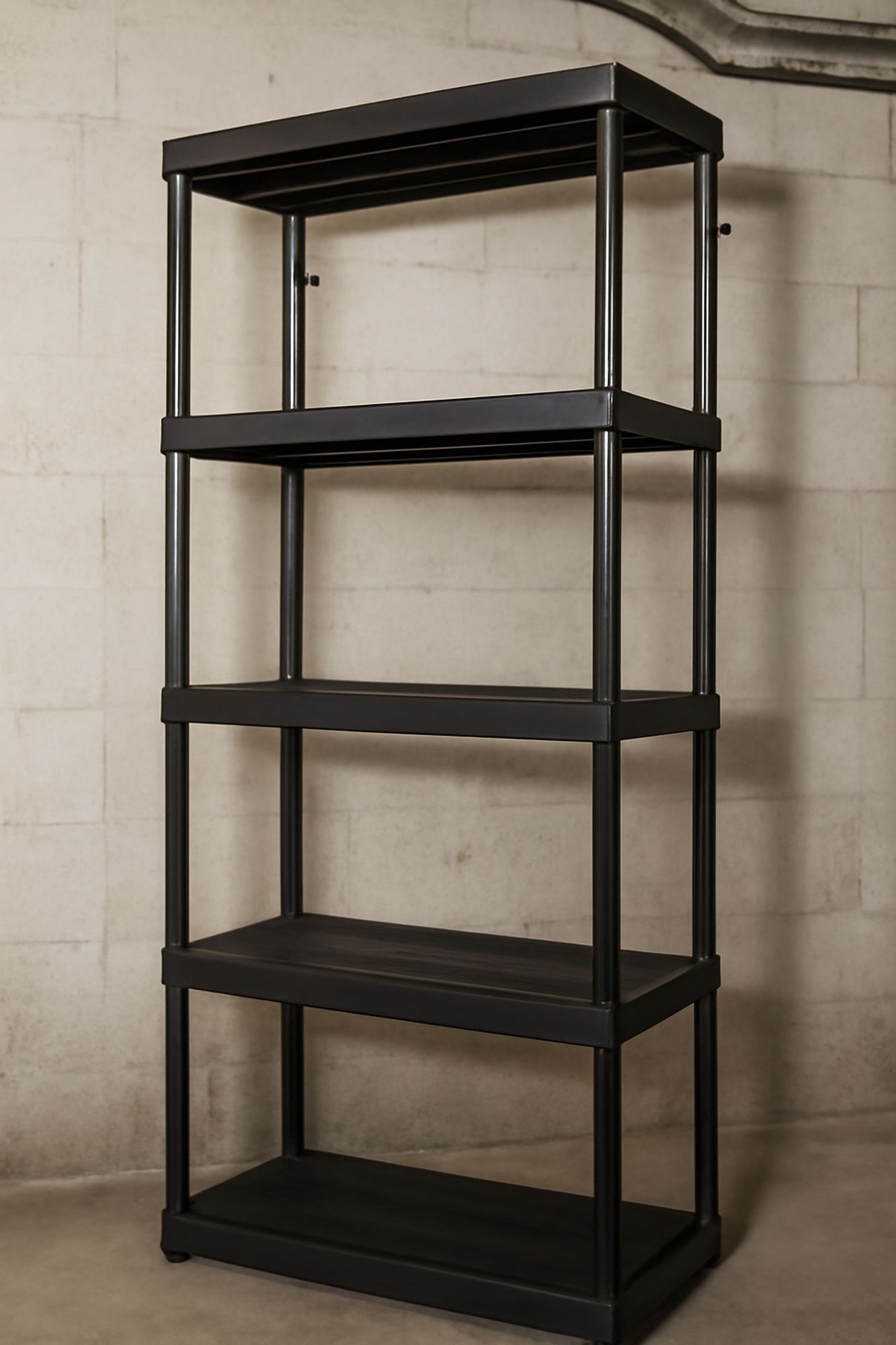 Drabest | Lagerregal - Kellerregale - Kunststoffregal 250kg -180x74x40 cm - Schwarz - Wetterfest - Einfacher Montage - Stabil und Robust