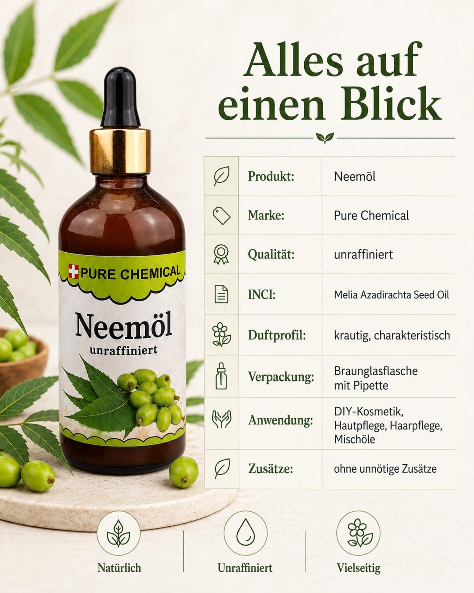PURE CHEMICAL | Neemöl | unraffiniert | natürlich | kaltgepresst | 100 ml