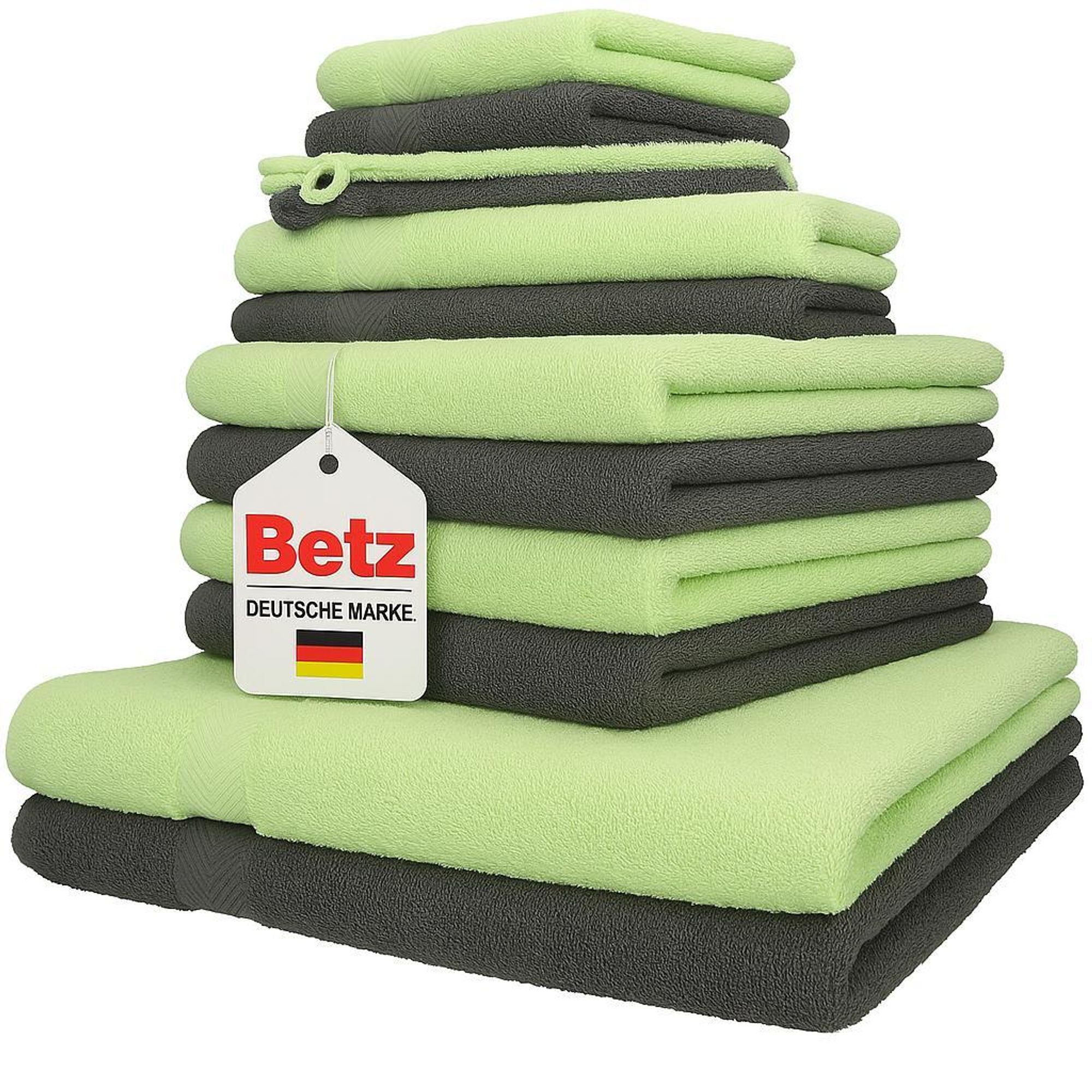 Betz 12er Handtuch-Set PALERMO 100% Baumwolle  Farbe: grün und anthrazit