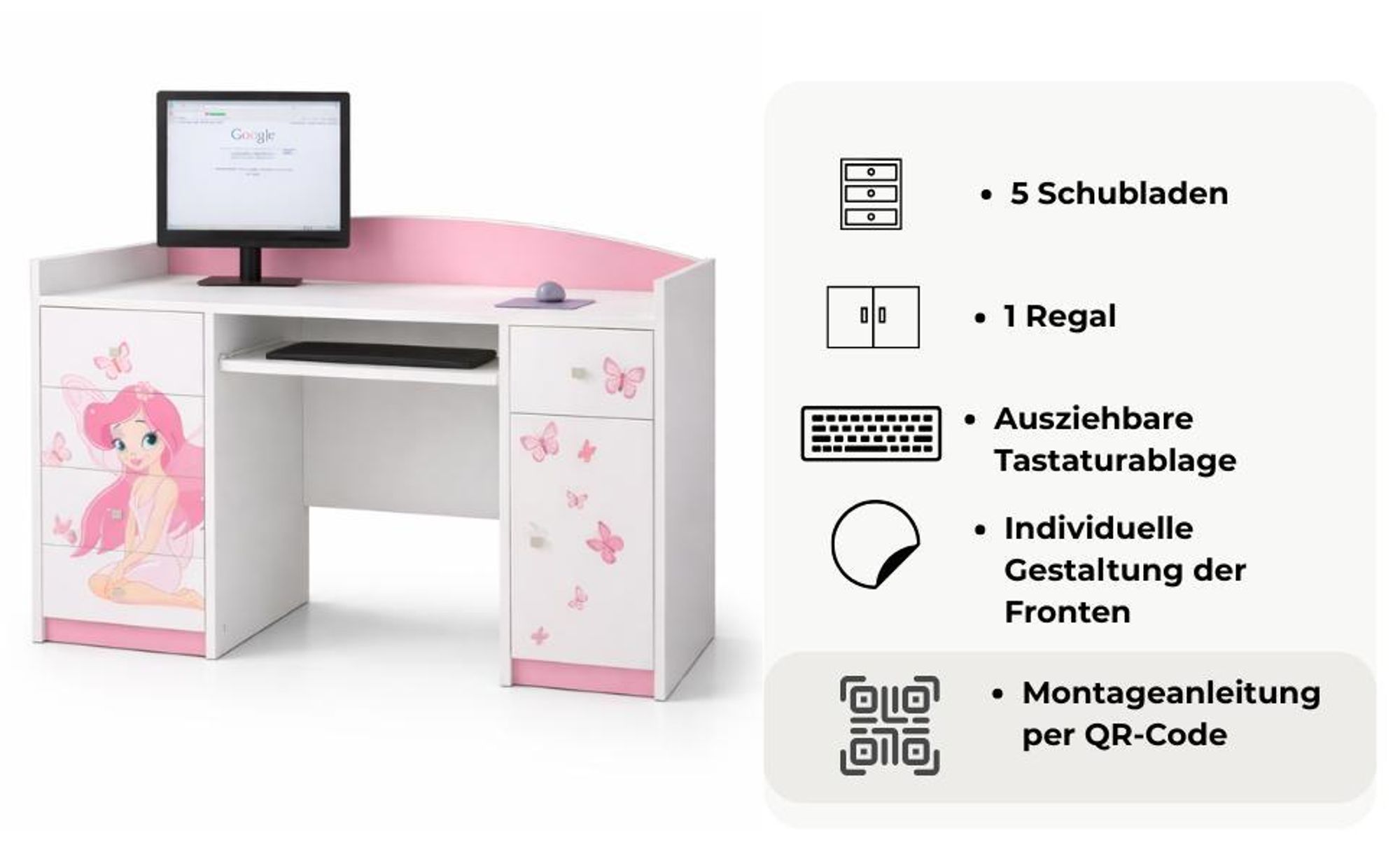 Fünf Schubladen und ein Regal sind perfekt für ein Kinderzimmer.