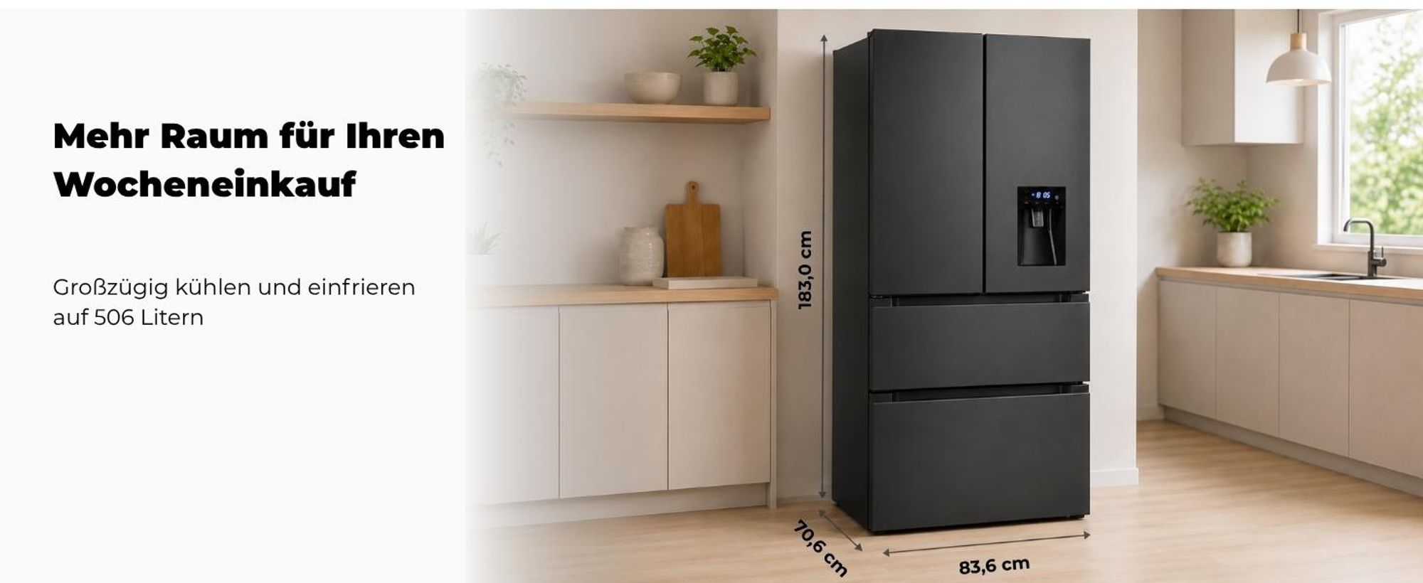 Exquisit Frenchdoor-Kühlschrank, 506 L, Kombigerät, 2-in-1, Kühl- und Gefrierteil, No-Frost, Wasserspender, inoxlook, FD5490-160-WS-202E inoxlook-az
