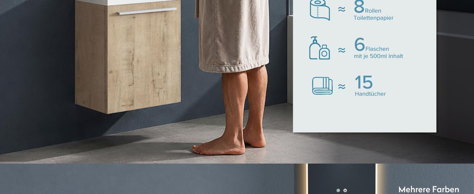 doporro Badmöbel Set Waschtisch mit Unterschrank Waschbecken-Unterschrank für Gäste-WC 46cm in Eiche Greige Design Waschplatz Wandmontage Pisa 02