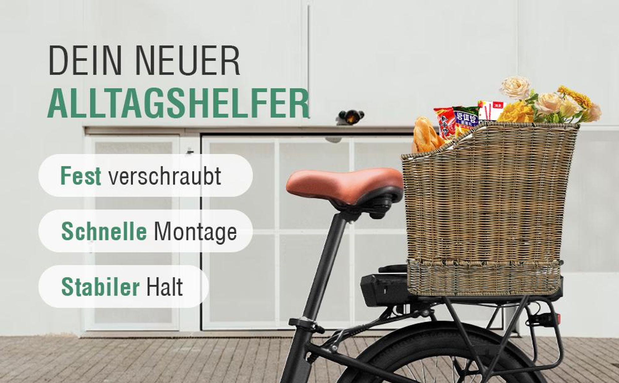 SachsenRad Fahrradkorb Hinten, Abnehmbarer Gepäckträgerkorb aus hochwertigem Polyrattan, Zubehör für E-Bikes und Citybikes