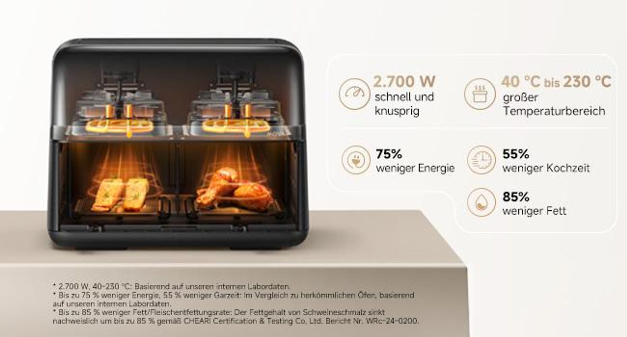 MOVA AeroChef FD20 Pro Friteuse à air chaud 9 L bi-zone, 2700 W, SyncFinish, cuisson rapide et croustillante, température 40-230 °C