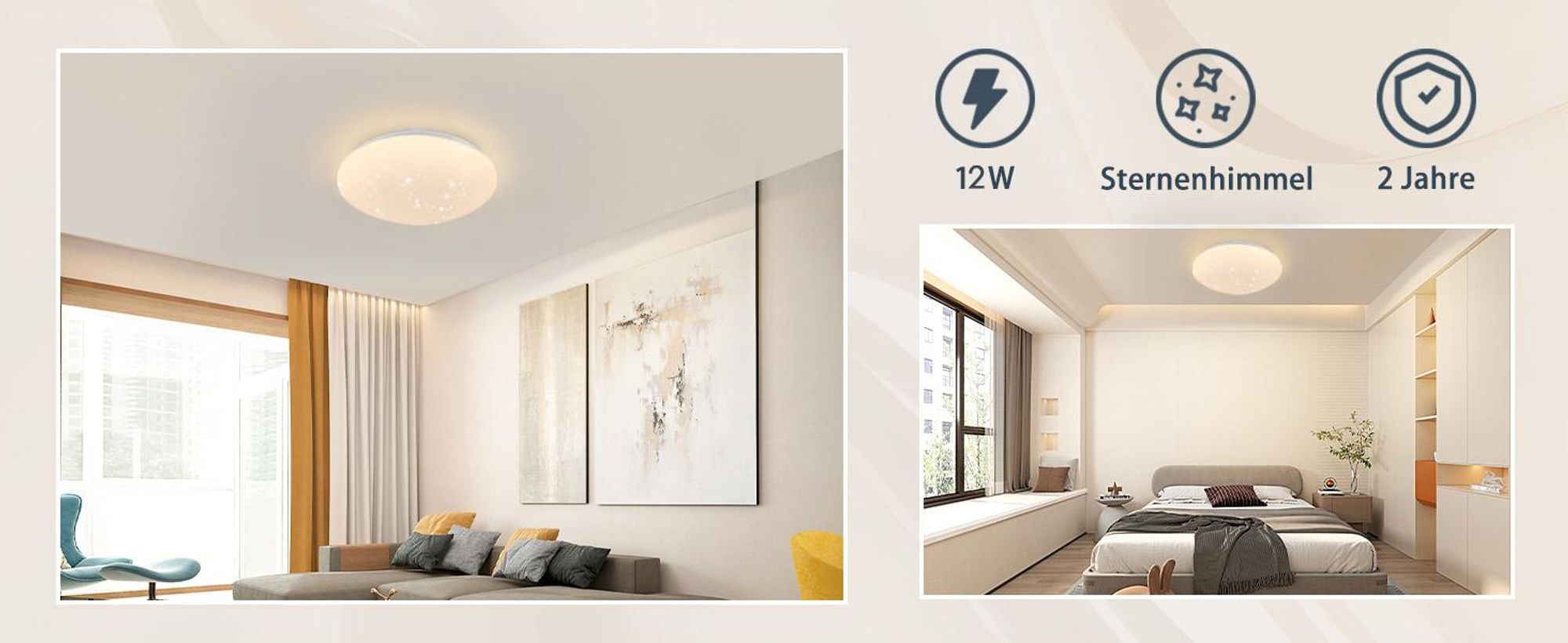 ZMH LED plafondlamp, slaapkamer, ronde plafondlamp, 25 cm, sterrenhemel, warmwit, 12W, 3000K, plafondverlichting voor keuken, kantoor, kinderkamer, hal, kelder