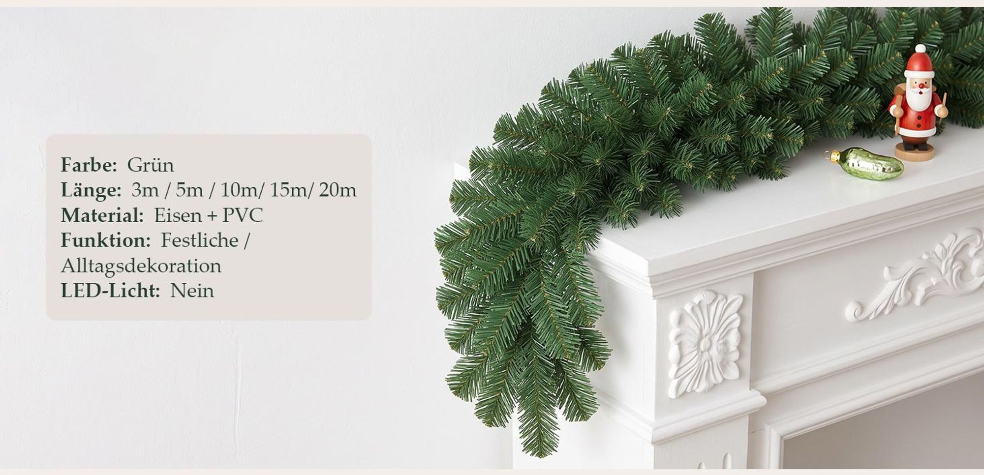 Salcar 5 Meter Weihnachtsgirlande Außen, Künstliche Tannengirlande, Künstliche Dekogirlande Ø 25 cm, mit 420 Zweigspitzen aus 100% PVC