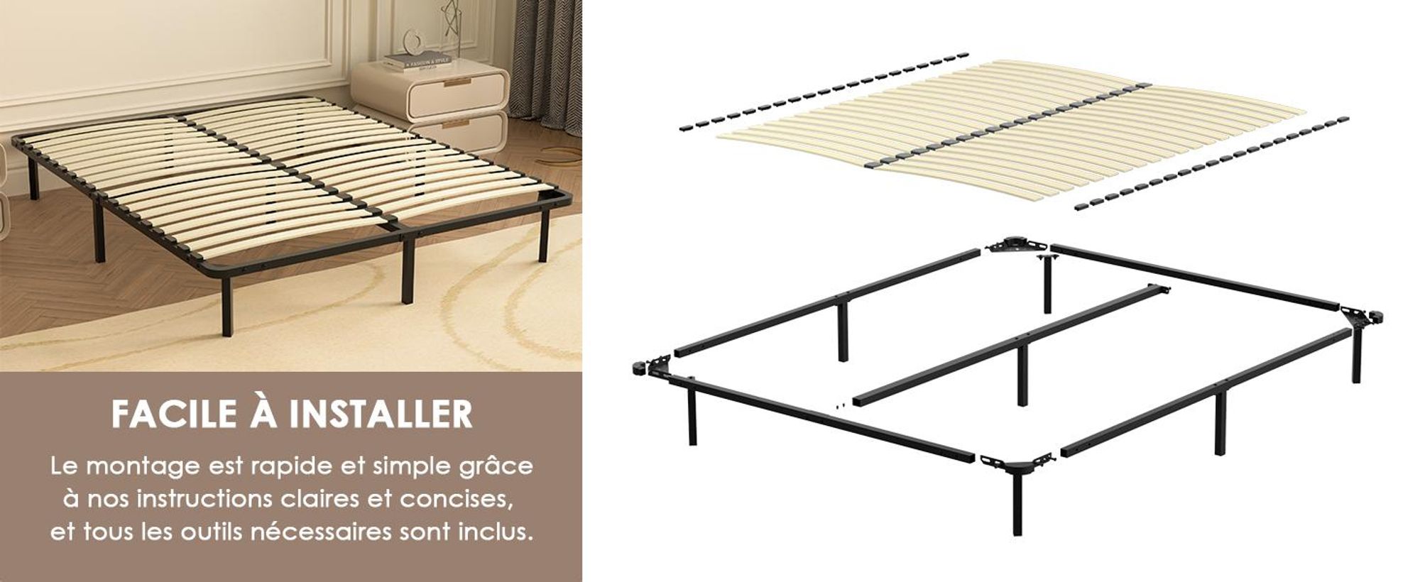DEWINNER Sommier 90x190 | Sommiers à Lattes avec 6 Pieds pour Adulte | Cadre de Lit 90x190 avec Sommier | Hauteur du Cadre de Lit 29cm | 18 Lattes