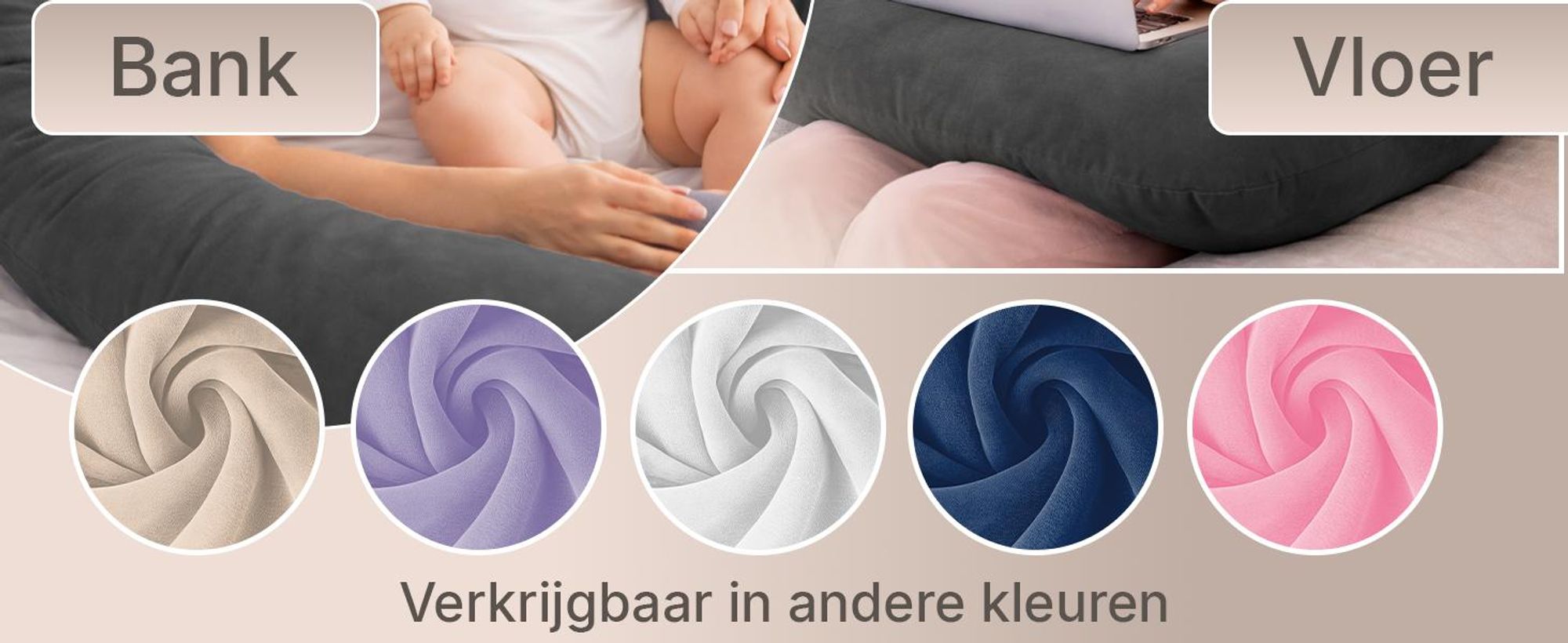 ELONEO Zijslaperkussen met hoes, borstvoedingskussen, zwangerschapskussen XXL, antraciet