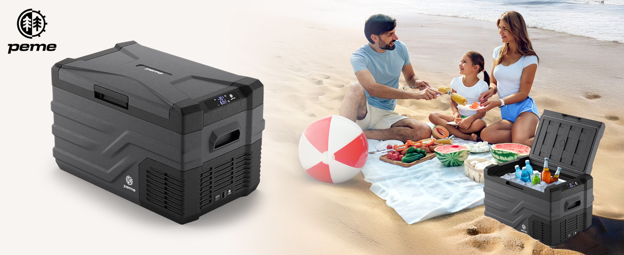 PEME Quest 30 Kompressor Kühlbox 27 L - Autokühlschrank 12V 24V 230V Elektrische Gefrierbox LKW PKW Auto Camping Kühlschrank App USB Licht -20°C