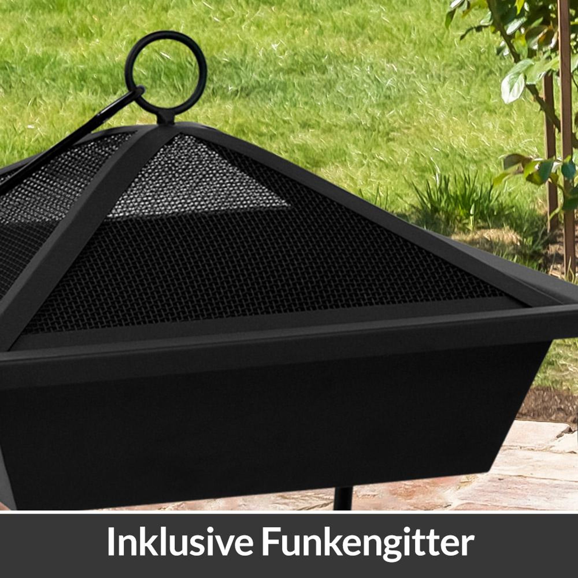 GARDEBRUK® Feuerschale mit Funkenschutz Schürhaken 45cm Klein Feuerkorb für den Garten Terrassenofen Außen Feuerstelle Terrasse Kamin Ofen Grill Holz