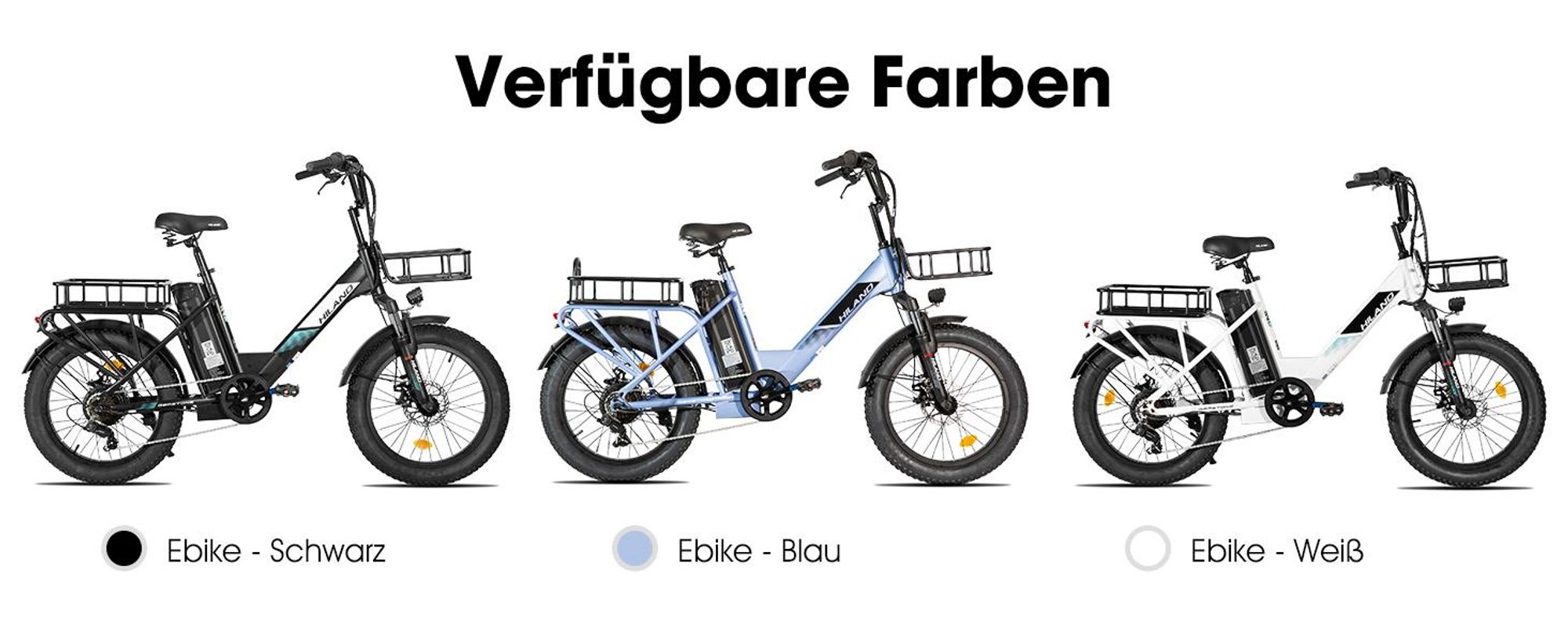 HILAND Lasten E-Bike Damen Herren 20 Zoll Fat Tire, Tiefeinsteiger Step-Thru Rahmen, 250W Pedelec mit 36V 13Ah Akku, Federgabel und komplettes Beleuch