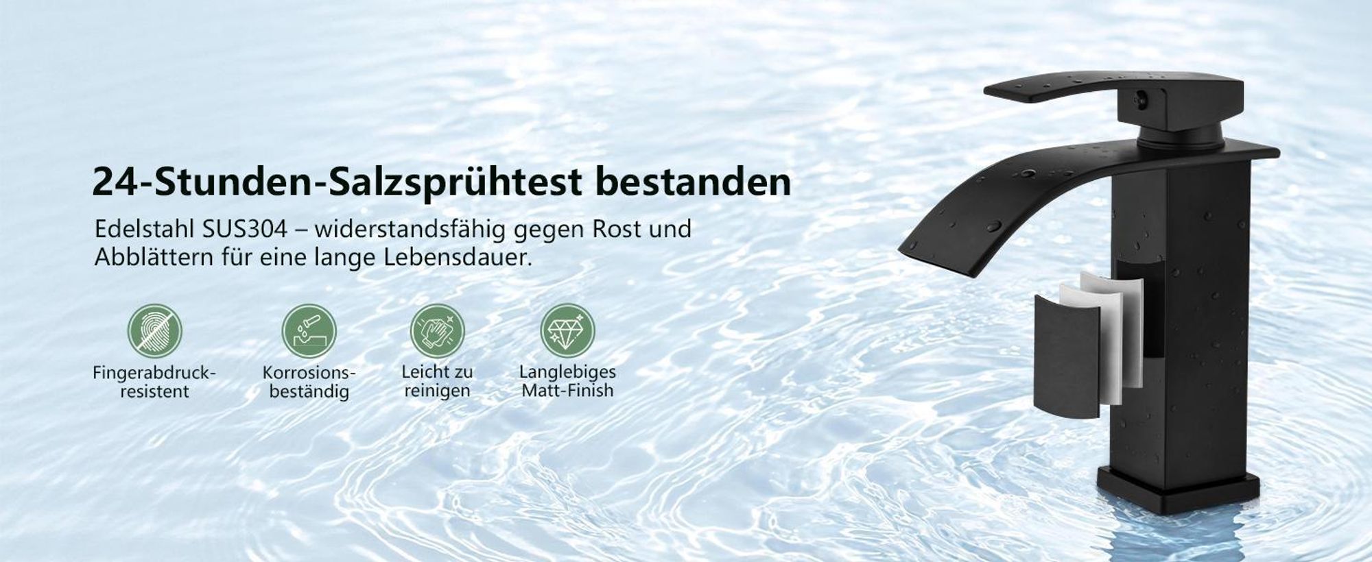 Homelody Wasserhahn Bad mit Pop-Up Ventil Messing Ablaufgarnitur,Schwarz Waschtischarmatur Wasserfall,Waschbecken Armaturen fur waschbecken,Edelstahl
