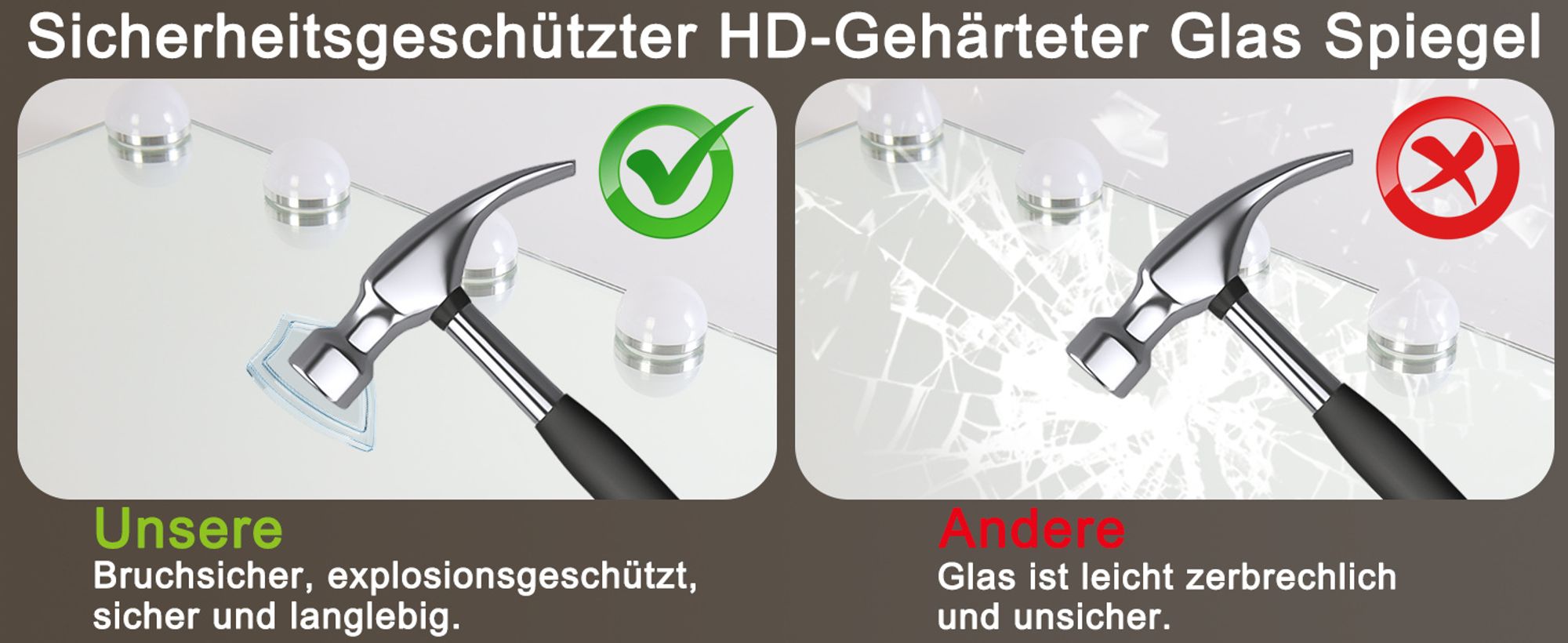 ZMH Schminkspiegel Kosmetikspiegel Dimmbare  50x40cm Spiegel LED  Beleuchtung mit licht 3 modi Touch Steuerung Tischspiegel für Schminktisch Weiß