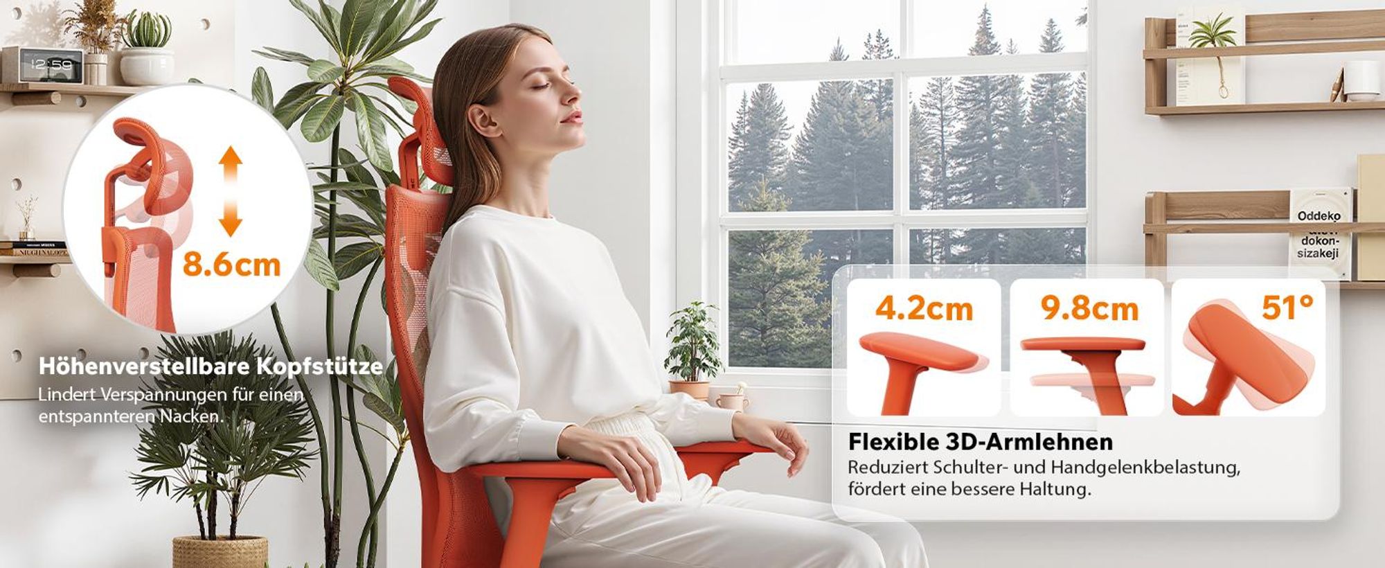 SENSE7 Moyo Ergonomischer Bürostuhl Schreibtischstuhl Orange 3D-Armlehnen Netzrücken Lendenwirbelstütze Chefsessel PC Stuhl Home-office 150 kg