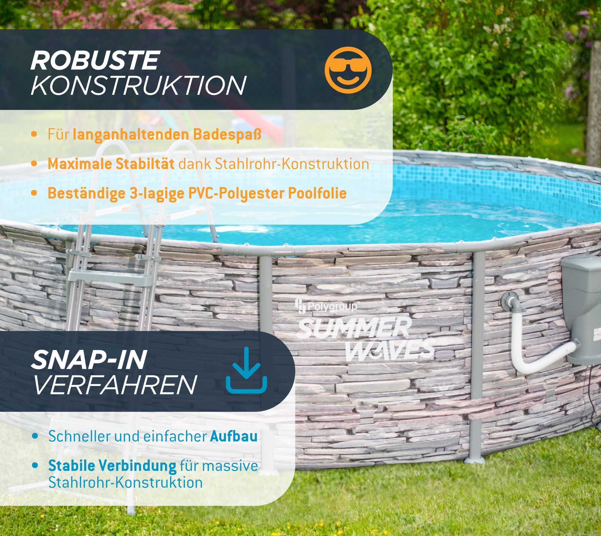 Summer Waves Elite Frame Pool Aufstellpool rund Komplettset Steinoptik Ø 427x107 cm