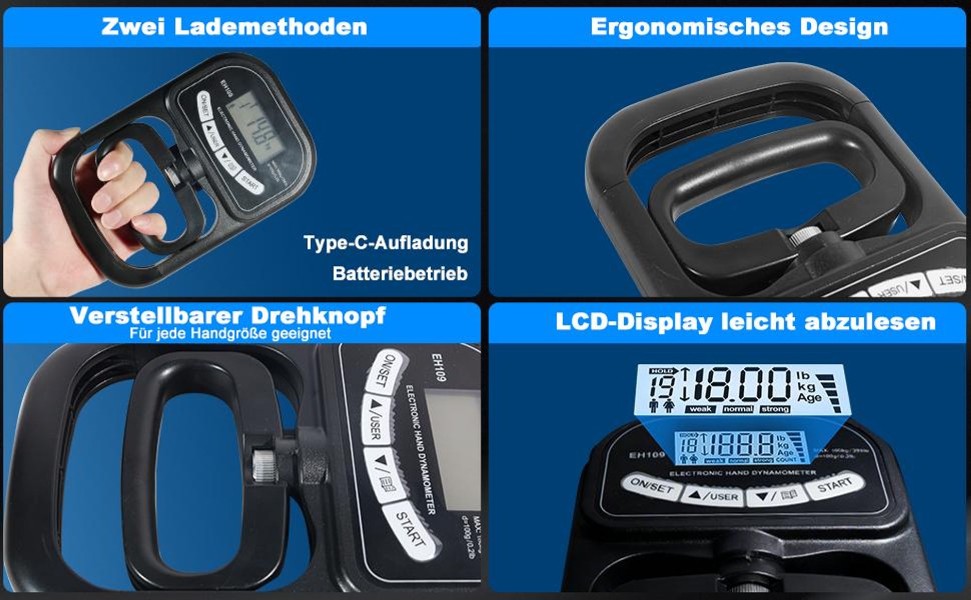 Hand Dynamometer, Griffkrafttrainer, Digitaler Handkraftmessgerät, Griffkraftmessgerät, Elektronische Griffkraft Messgerät mit LED Display,396lb/180kg