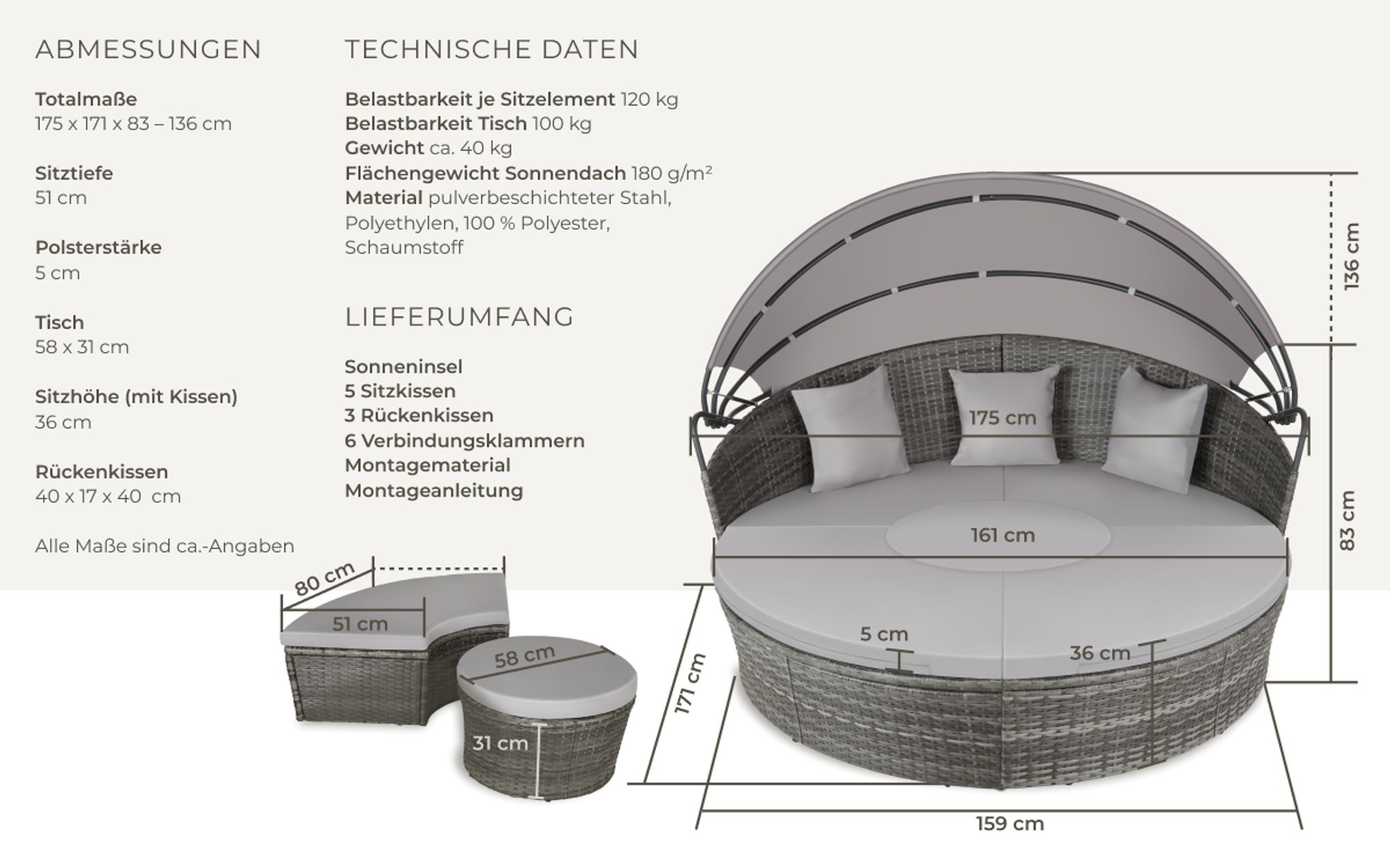 tectake® Rattan Sonneninsel Santorin widerstandsfähig UV-beständig