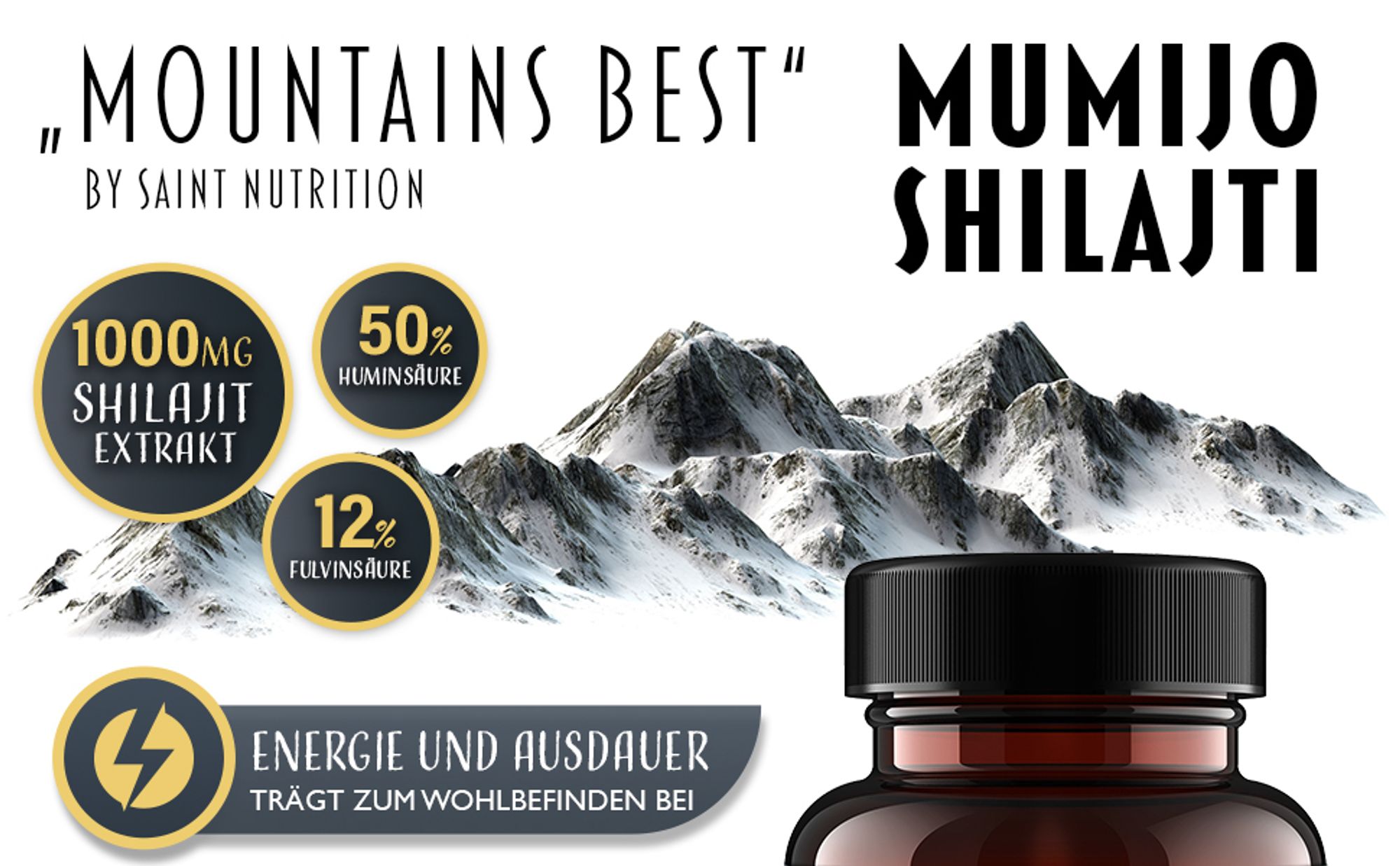 Saint Nutrition® Mumijo Shilajit 1000mg hochdosiert – das schwarze Gold des Himalaya – Energiebooster – Stärkung des Immunsystems - Muskelaufbau