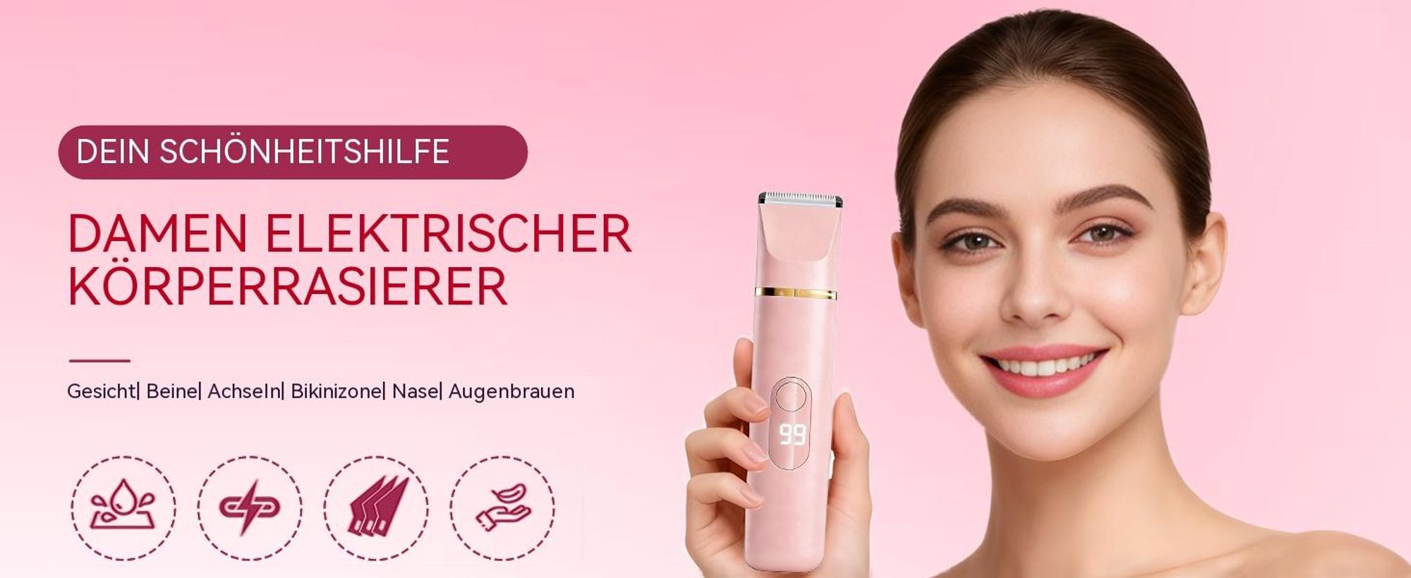 5-in-1 Rasierer Damen Elektrischer Intimrasierer, Bikini Trimmer (IPX7 Wasserdicht Wet/Dry, LED-Display), mit USB-Ladestation für Körper & Beine
