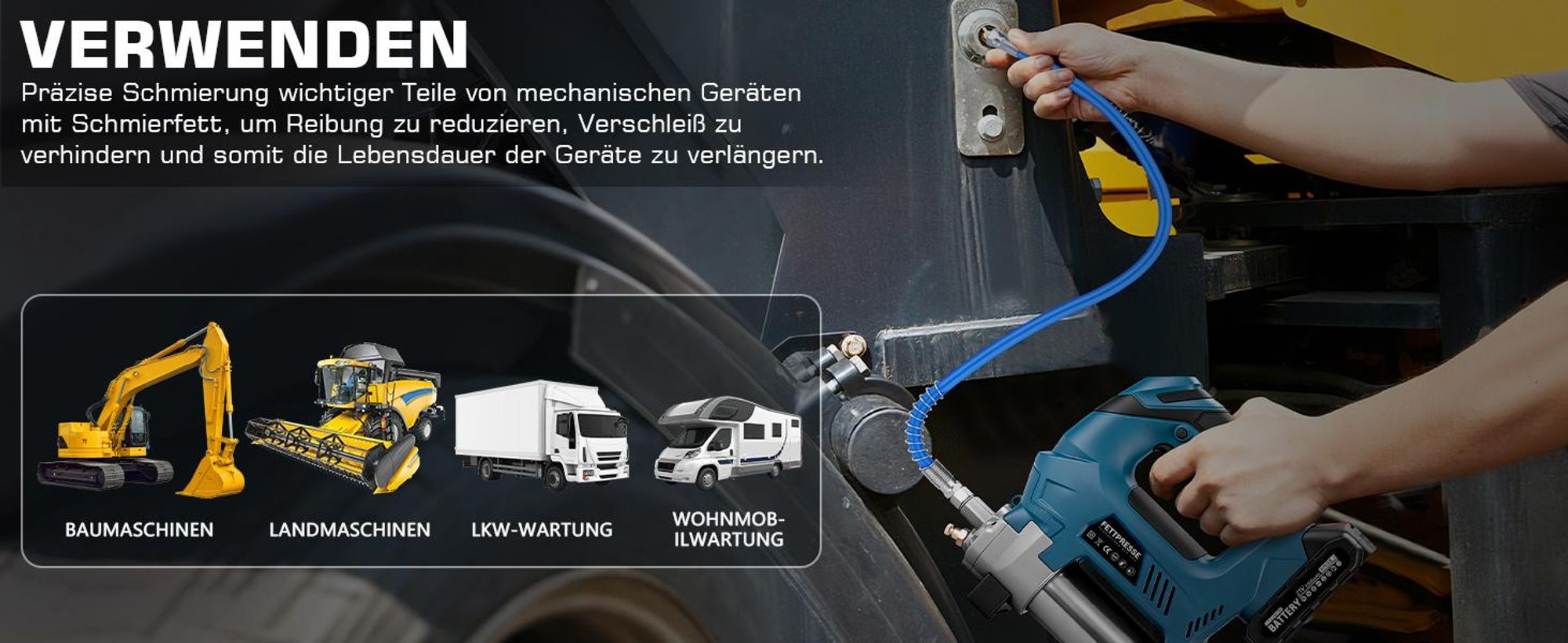 15000PSI Akku Fettpresse mit 2 Akkus, Mengenzähler Zyklische Dosierung LED-Licht, 2 Befüllarten. Schmierpressen Kartuschenpistole Für Lager, Maschinen