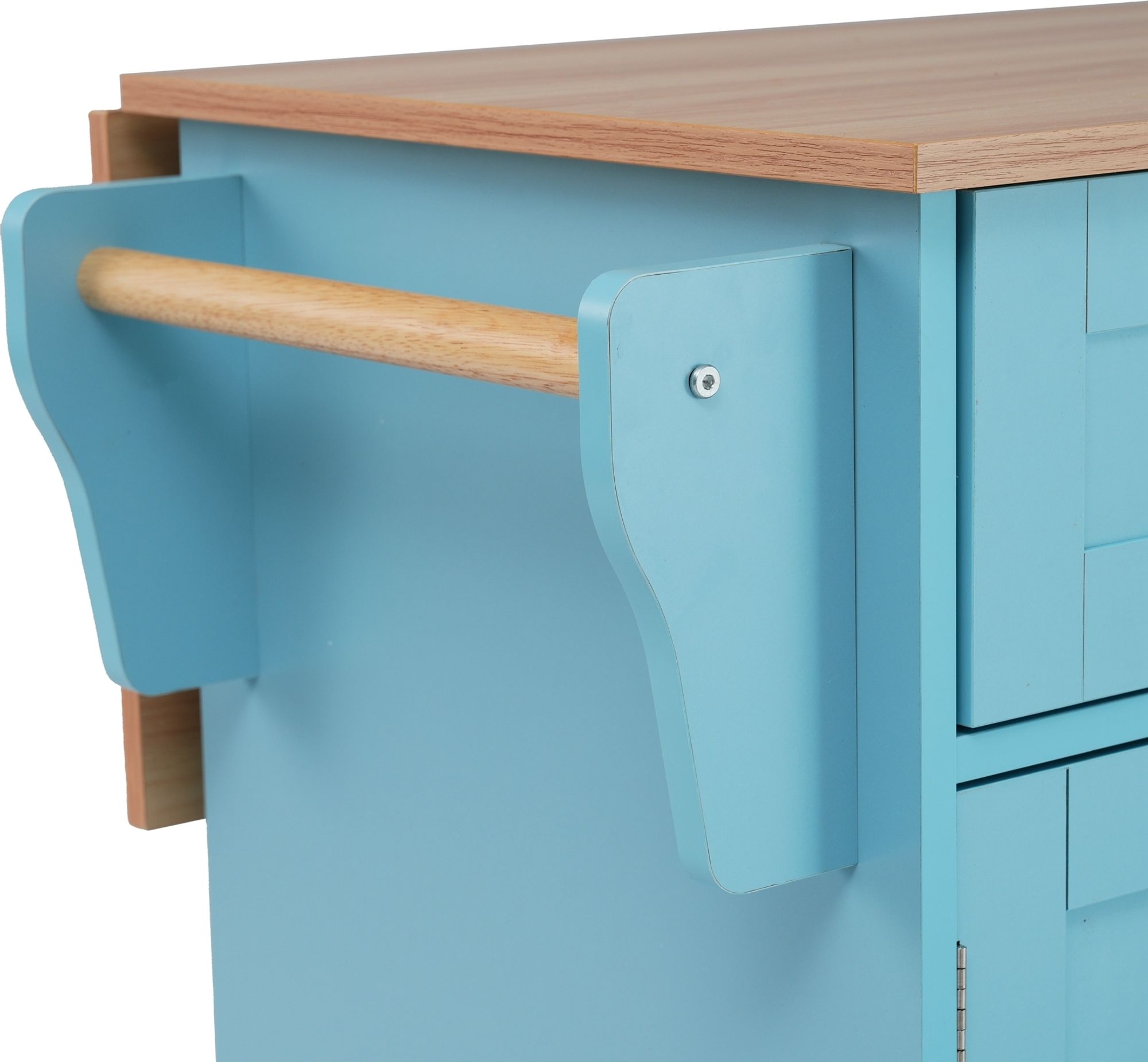 Flieks Servierwagen Kücheninsel mit 2 Schubladen, Küchentrolley Speisewagen mit Klappbar Arbeitsplatte, Küchenwagen mit Regal, 129x46-71x91.5cm, Blau