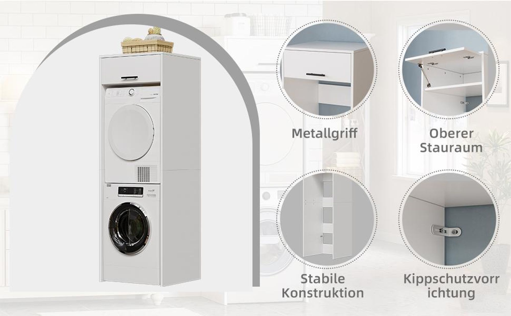 TWSOUL Waschmaschinenumbauschrank Waschmaschinenregal mit Schrank,Waschmaschinen- & Trocknerregal, Hochschrank mit Metallgriff für Waschmaschine & Tro