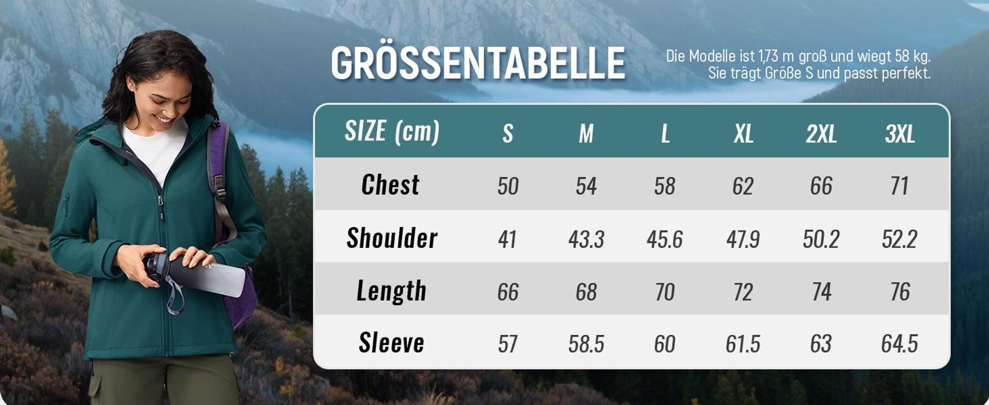 BUBW Damen Softshell Jacke mit Kapuze (Lagoon M), wasserdicht winddicht, elastisch warm mit Kationengewebe für Outdoor Aktivitäten