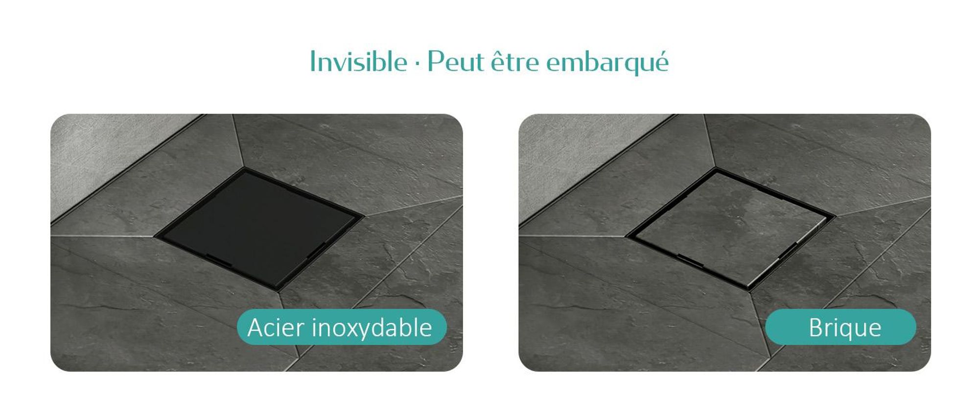EMKE Siphon de sol en acier inoxydable, angle 152 x 152mm noir mat Garniture d'écoulement avec siphon anti-odeur et tamis à cheveux, kit d'écoulement de douche trou d'écoulement