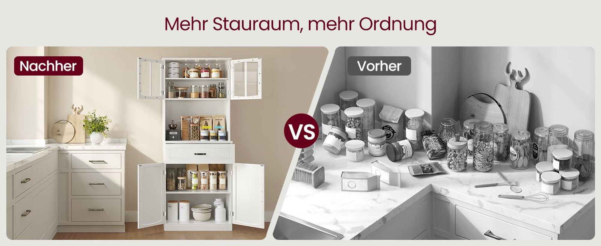 VASAGLE Küchenunterschränke, Vorratsschrank, nhit verstellbaren Einlegeböden