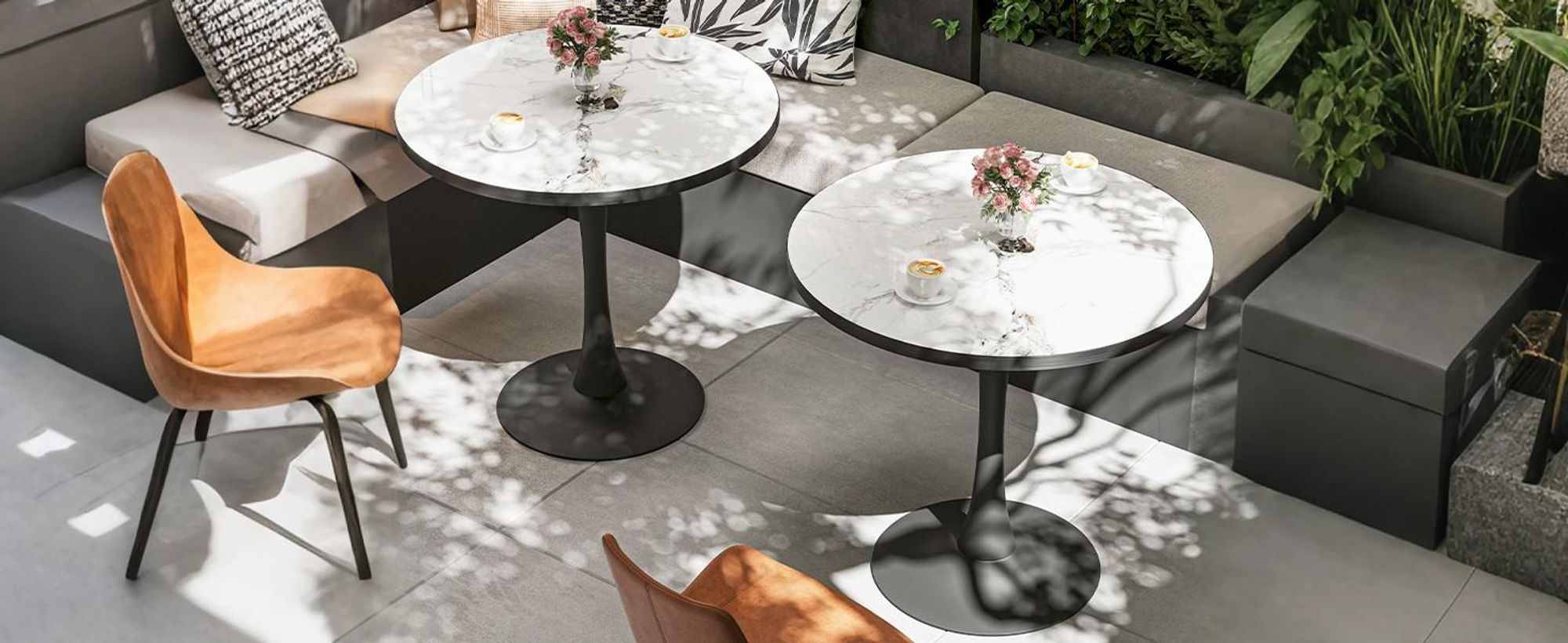 FATIVO Robuster Alu Gartentisch Bistrotisch Rundtisch Esstisch Bartisch Echter Stein & Alu Küchentisch Rund φ80cm outdoor Esstisch Esszimmertisch