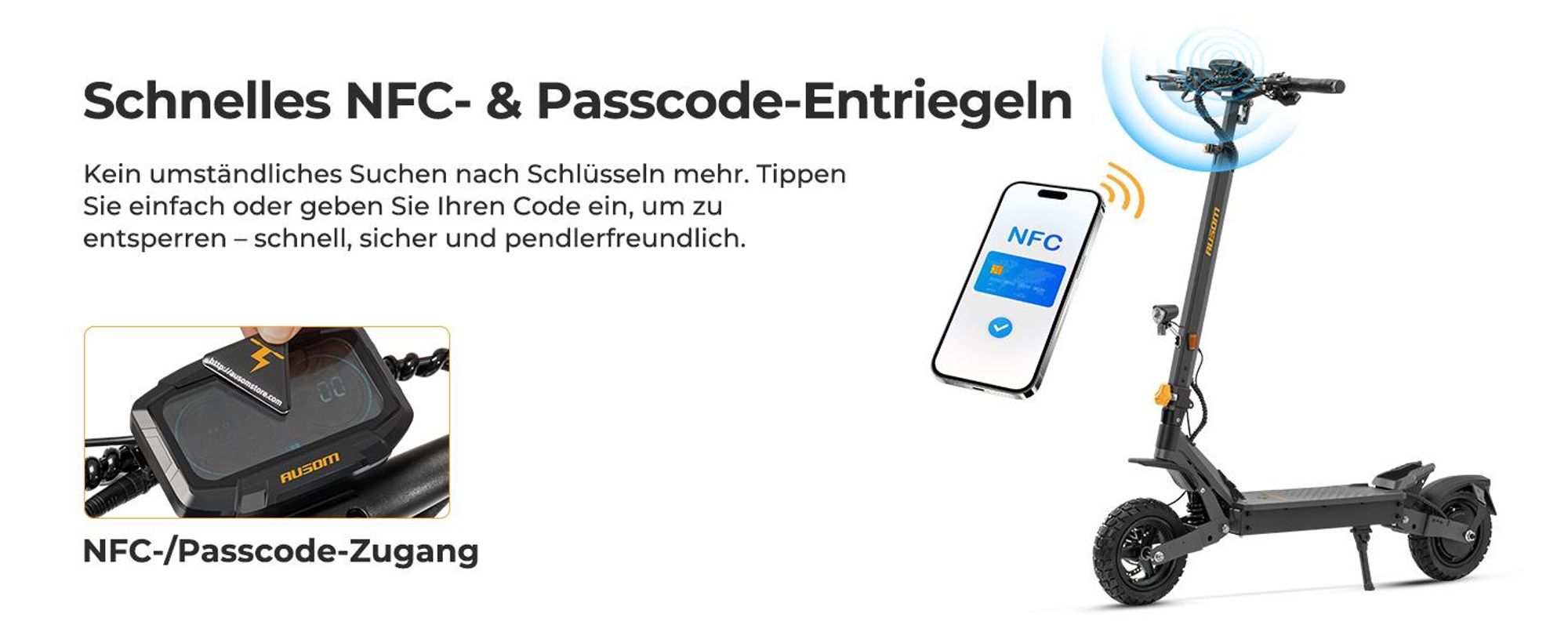 Ausom L1 ABE E-Scooter 90km Reichweite 930W Peak 10 Zoll Tubeless NFC E-ABS StVZO faltbar