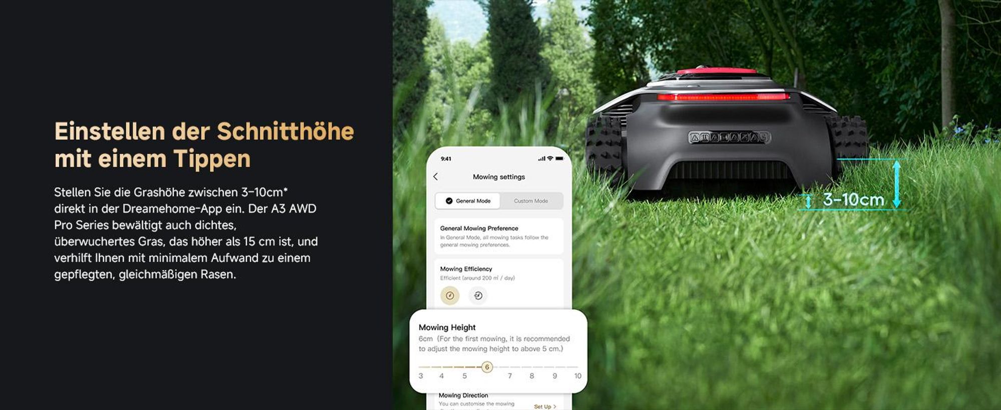 DREAME A3 AWD Pro-3500 Mähroboter,OmniSense 3.0,360° 3D LiDAR,KI binokulare Sicht＆automatische Kartierung, Allradantrieb mit Nabenmotoren,3500㎡,38,7°