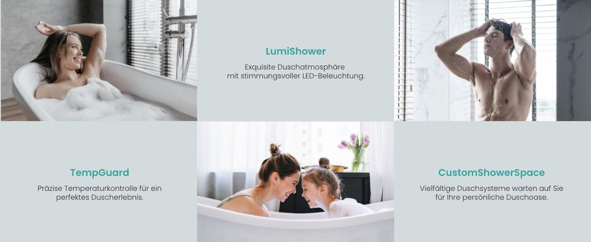 EMKE® Duschsystem mit Thermostat Chrom mit LED-Ambientebeleuchtung blau, Digitalanzeige, Regendusche 250mm, Badewannenauslauf & Glasablage F25