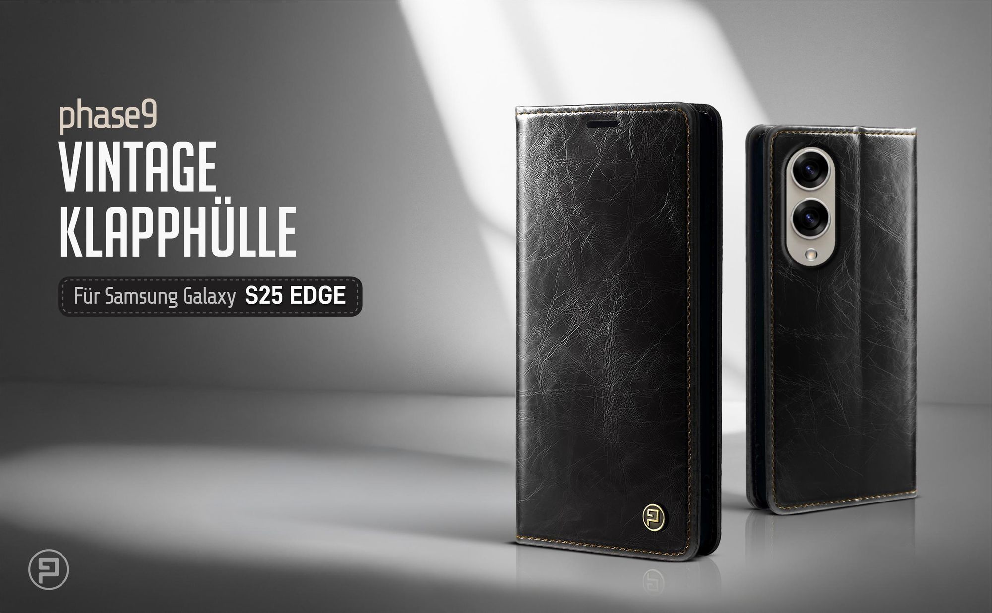 Schwarze Klapphülle für Samsung Galaxy S25 Edge im klassischen Vintage Look