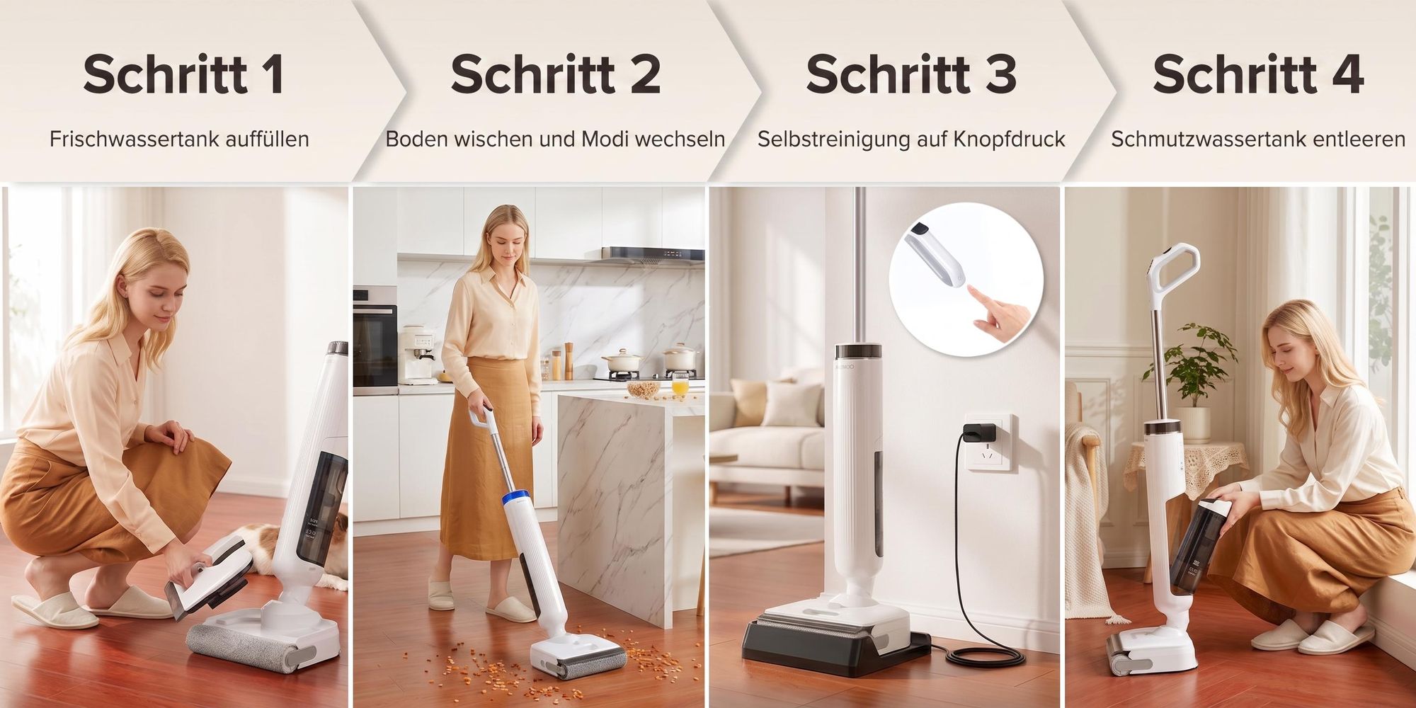 Lubluelu T9 Akku Wischsauger Nass- und Trockensauger mit Wischfunktion, Hartbodenreiniger 21000Pa, 180° flach liegend, 45 Min Laufzeit Selbstreinigung