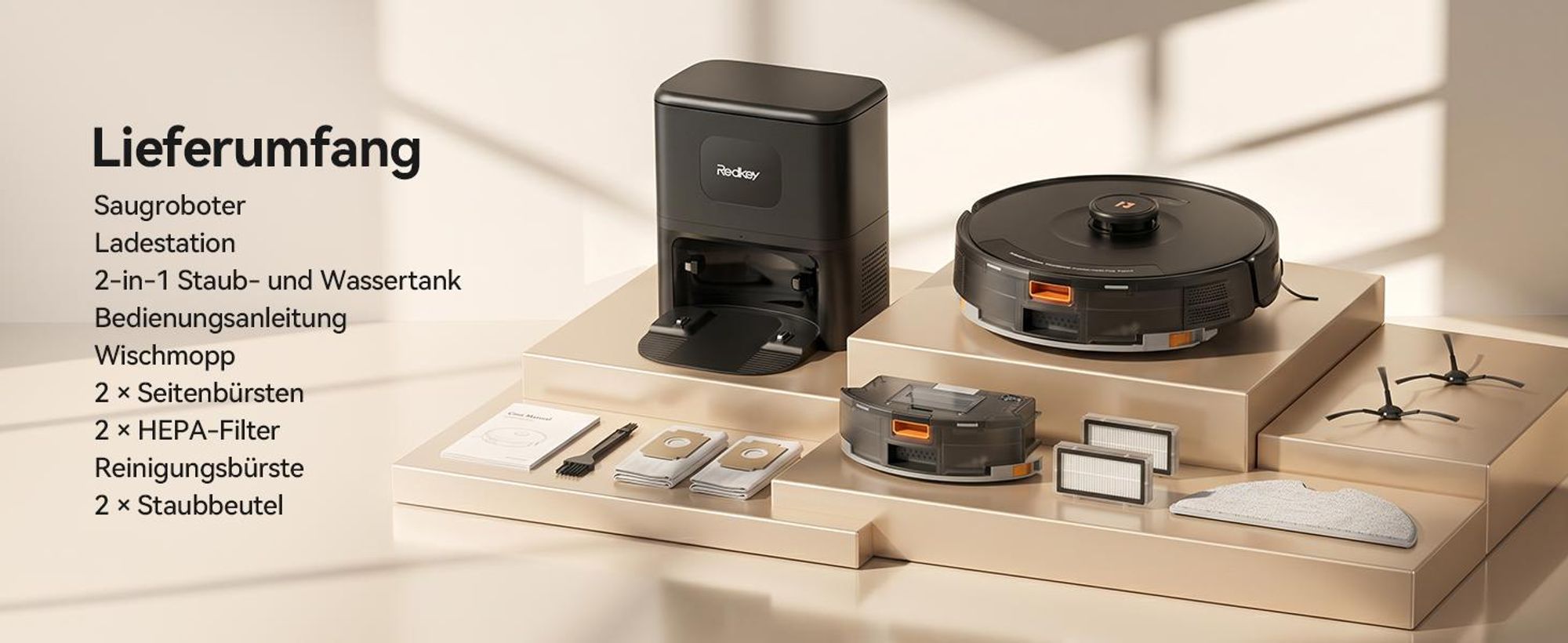 Staubsauger Roboter D8 PRO mit 38000Pa Saugkraft, Wischfunktion, 200min Laufzeit, LDS-Navigation, All-in-1-Entleerungsstation und Anti-Wickel-Bürste
