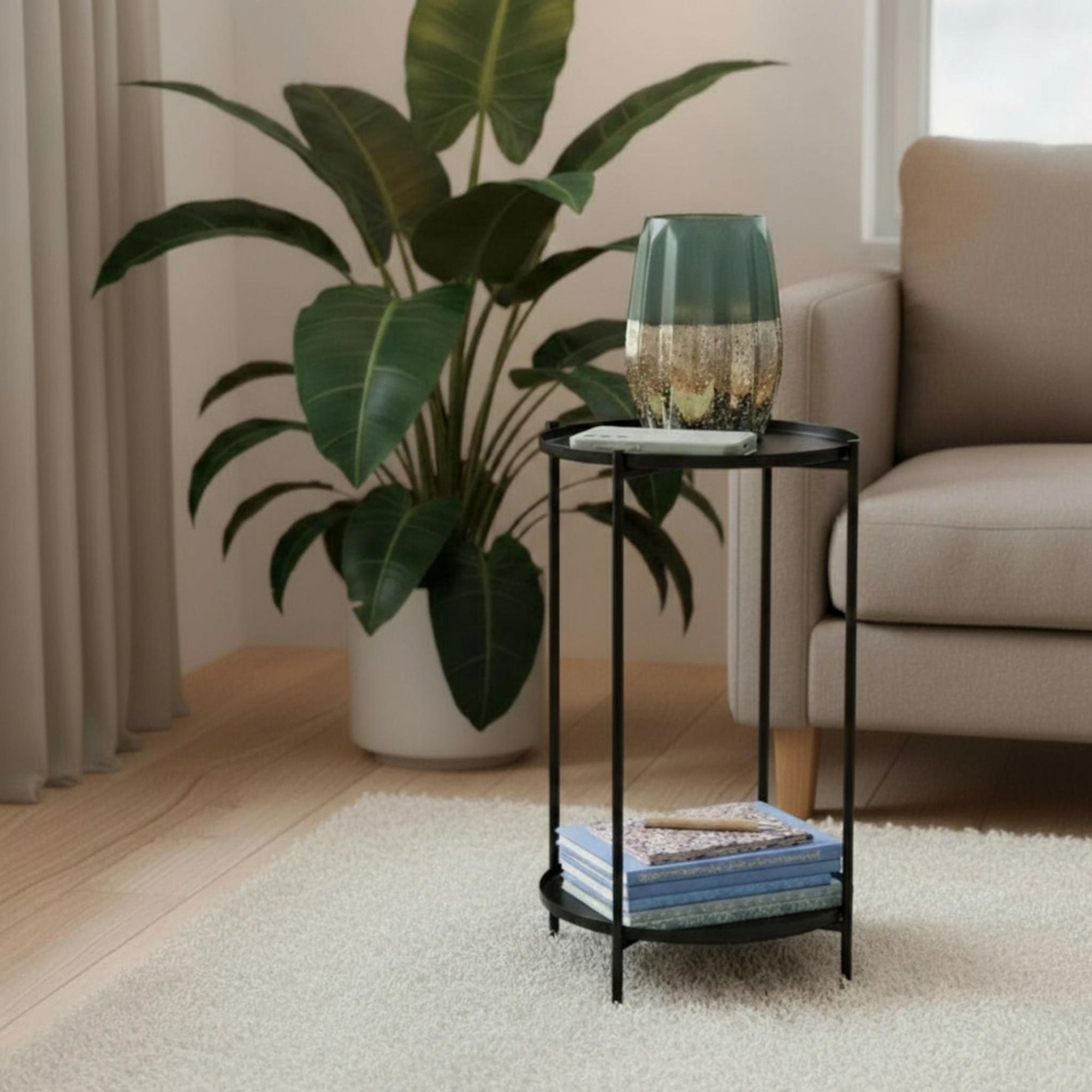 Beistelltisch rund Couchtisch Telefontisch 28x48 cm schwarz