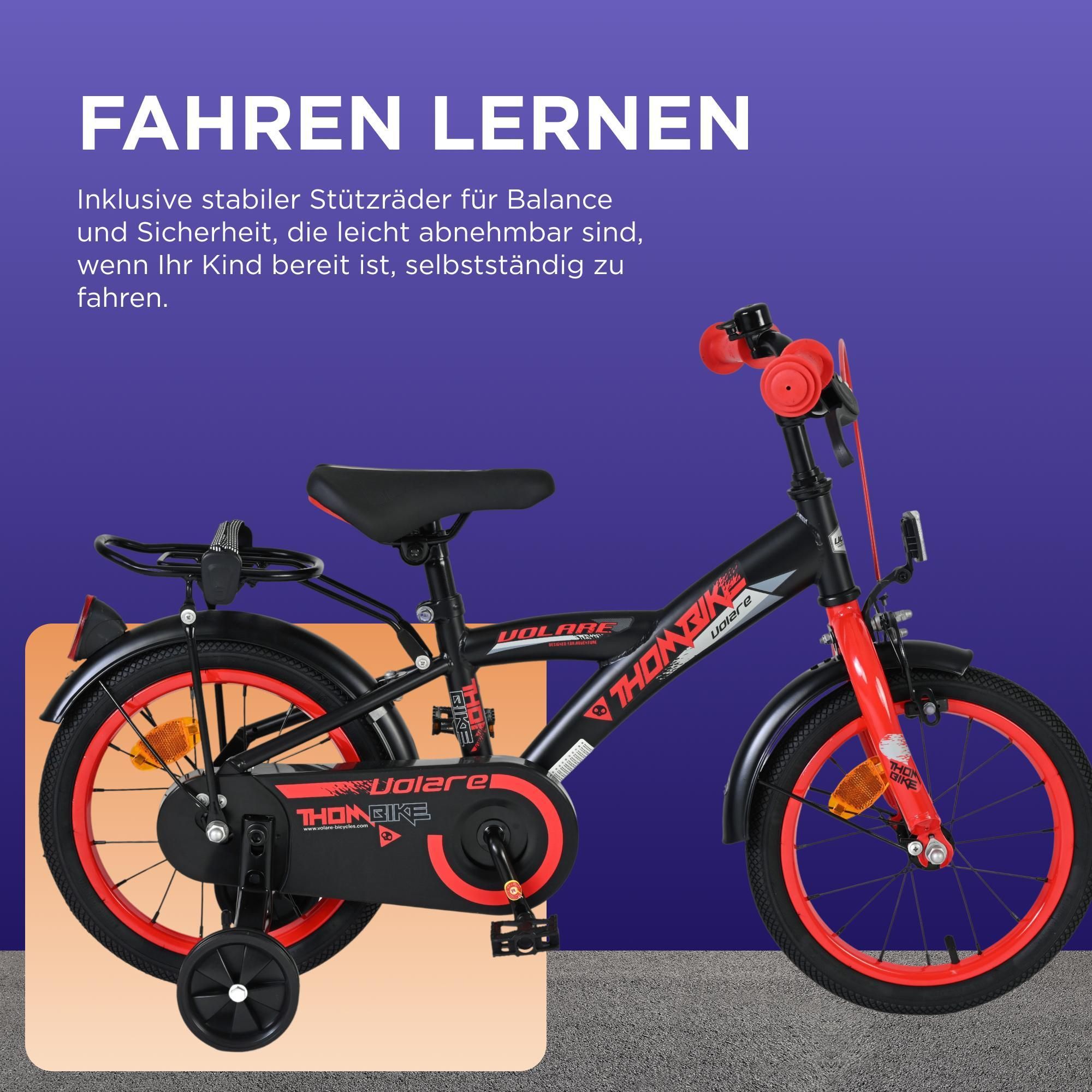 Volare Thombike Kinderfahrrad - Jungen - 14 Zoll - Schwarz Rot